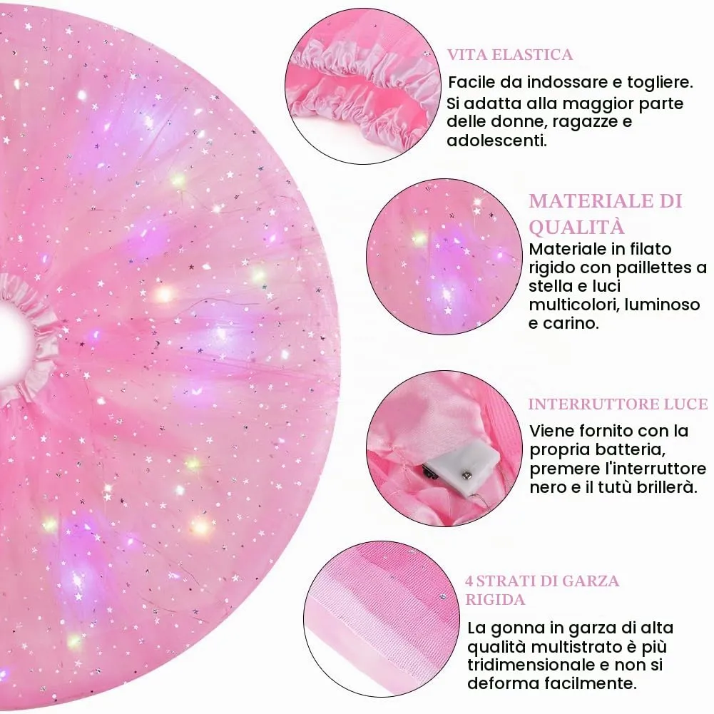 AYBUY Gonna Tutu LED a 3 Strati, 40 cm, Rosa - immagine 3