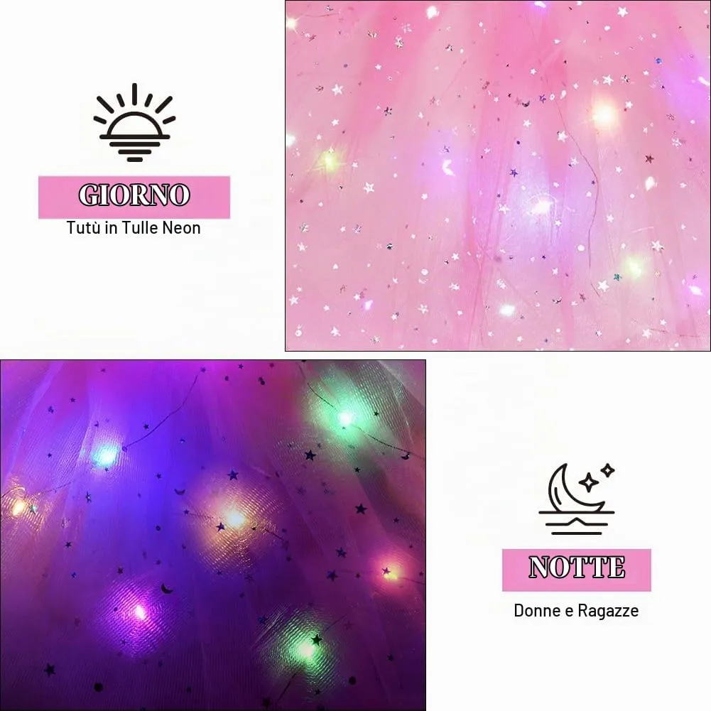 AYBUY Gonna Tutu LED a 3 Strati, 40 cm, Rosa - immagine 6