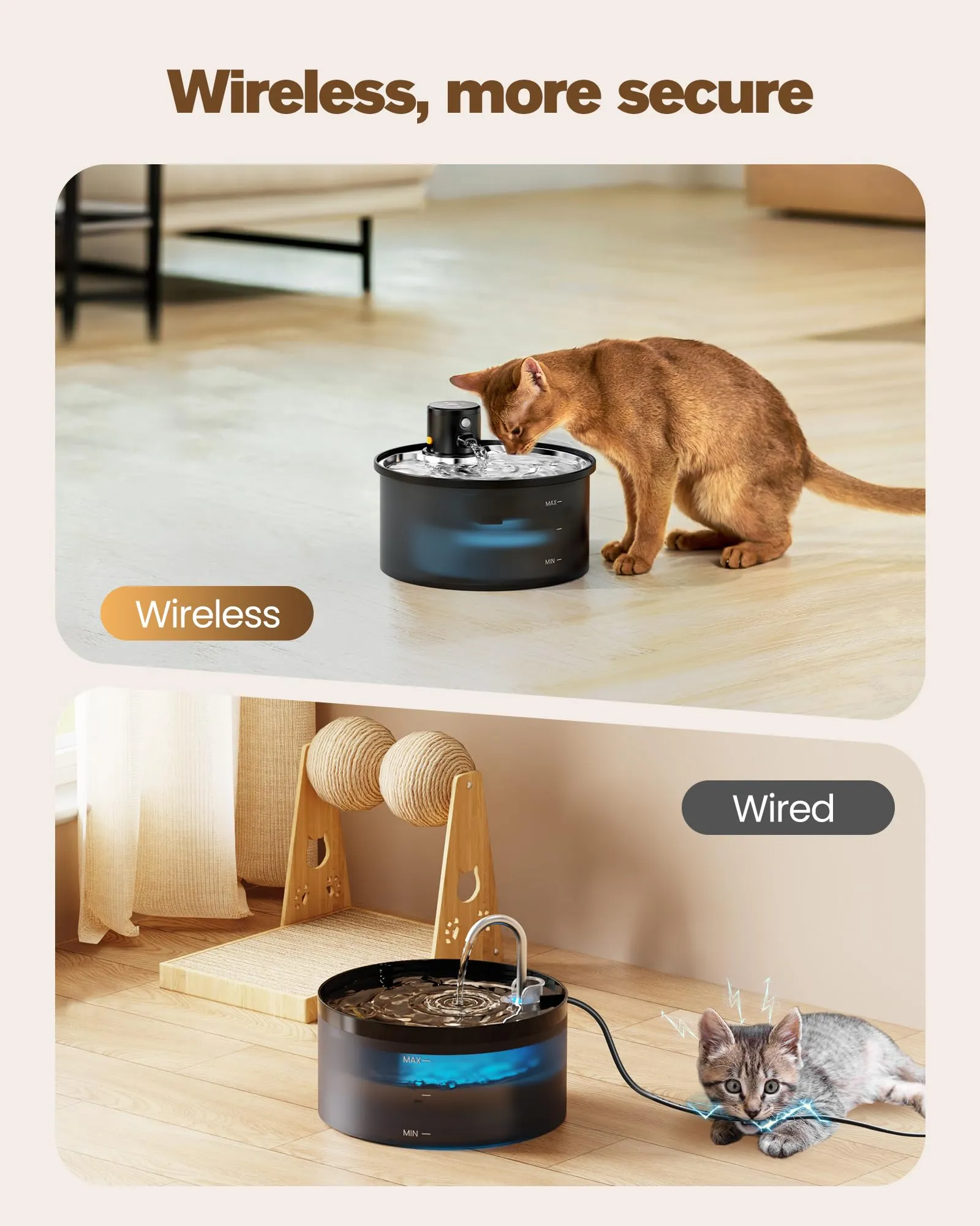 VKIMISS Fontanella per Gatti senza Fili, 3.2L con Sensore di Movimento, Batteria 4000mAh, Vassoio in Acciaio Inossidabile - immagine 2