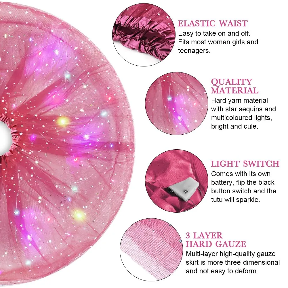 AYBUY Gonna Tutu in Tulle a 3 Strati con LED e Paillette a Stelle - immagine 5