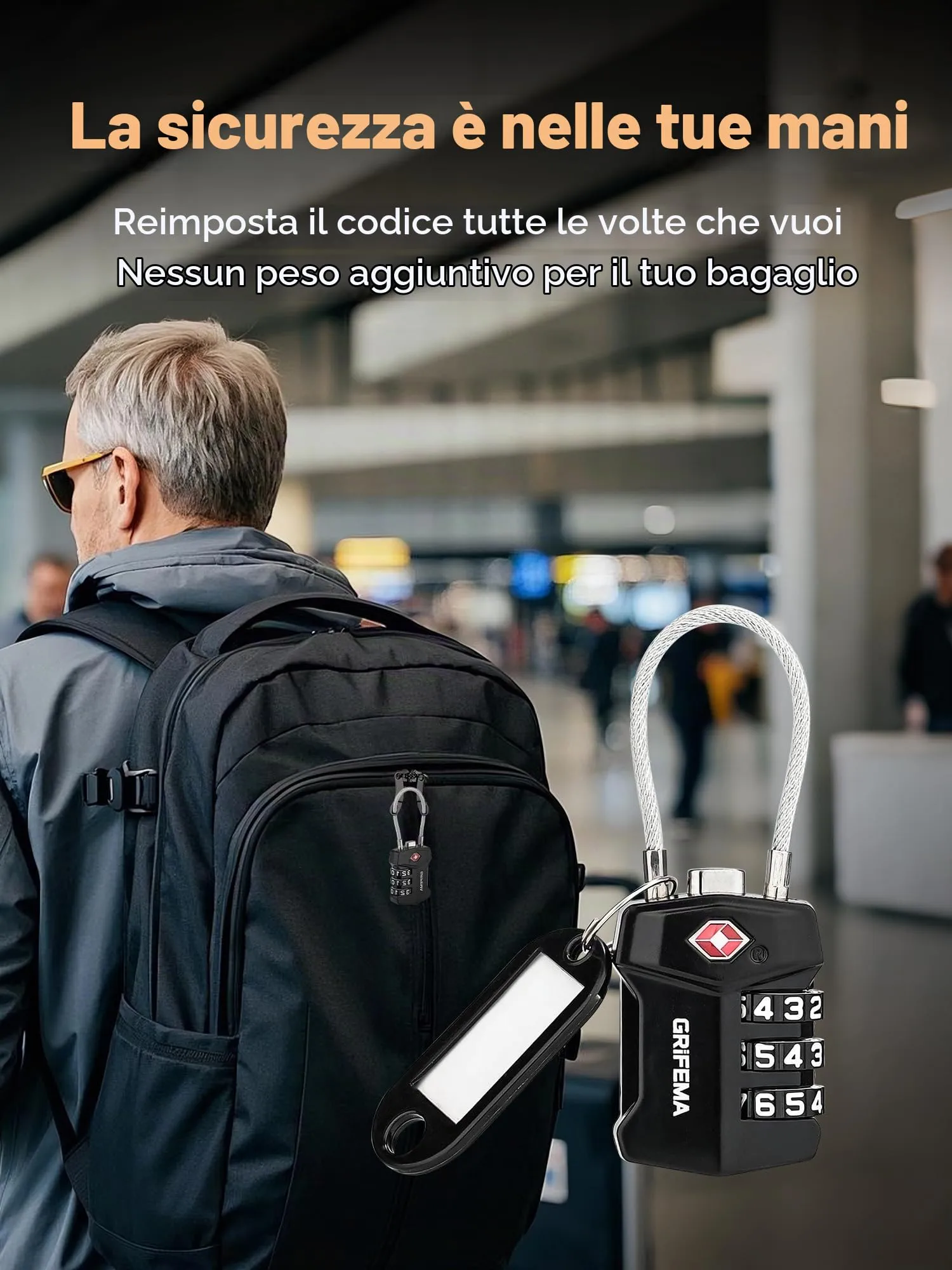 GRIFEMA GA1006 Lucchetto TSA Combinazione 3 Cifre per Valigie da Viaggio - immagine 2