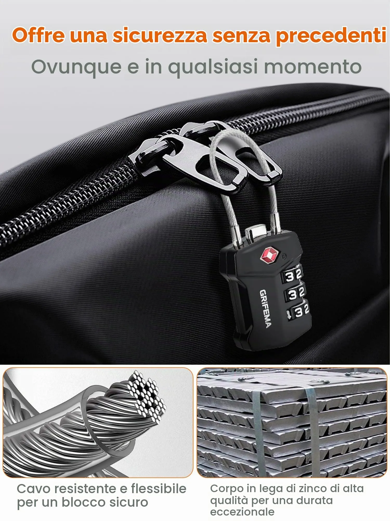 GRIFEMA GA1006 Lucchetto TSA Combinazione 3 Cifre per Valigie da Viaggio - immagine 3