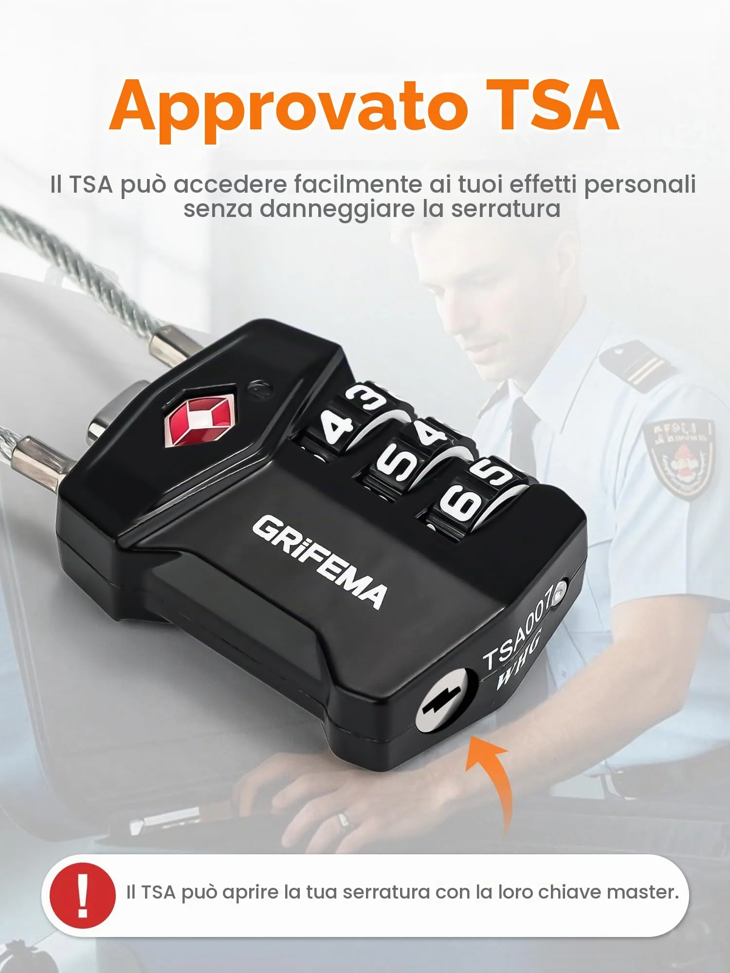 GRIFEMA GA1006 Lucchetto TSA Combinazione 3 Cifre per Valigie da Viaggio - immagine 5