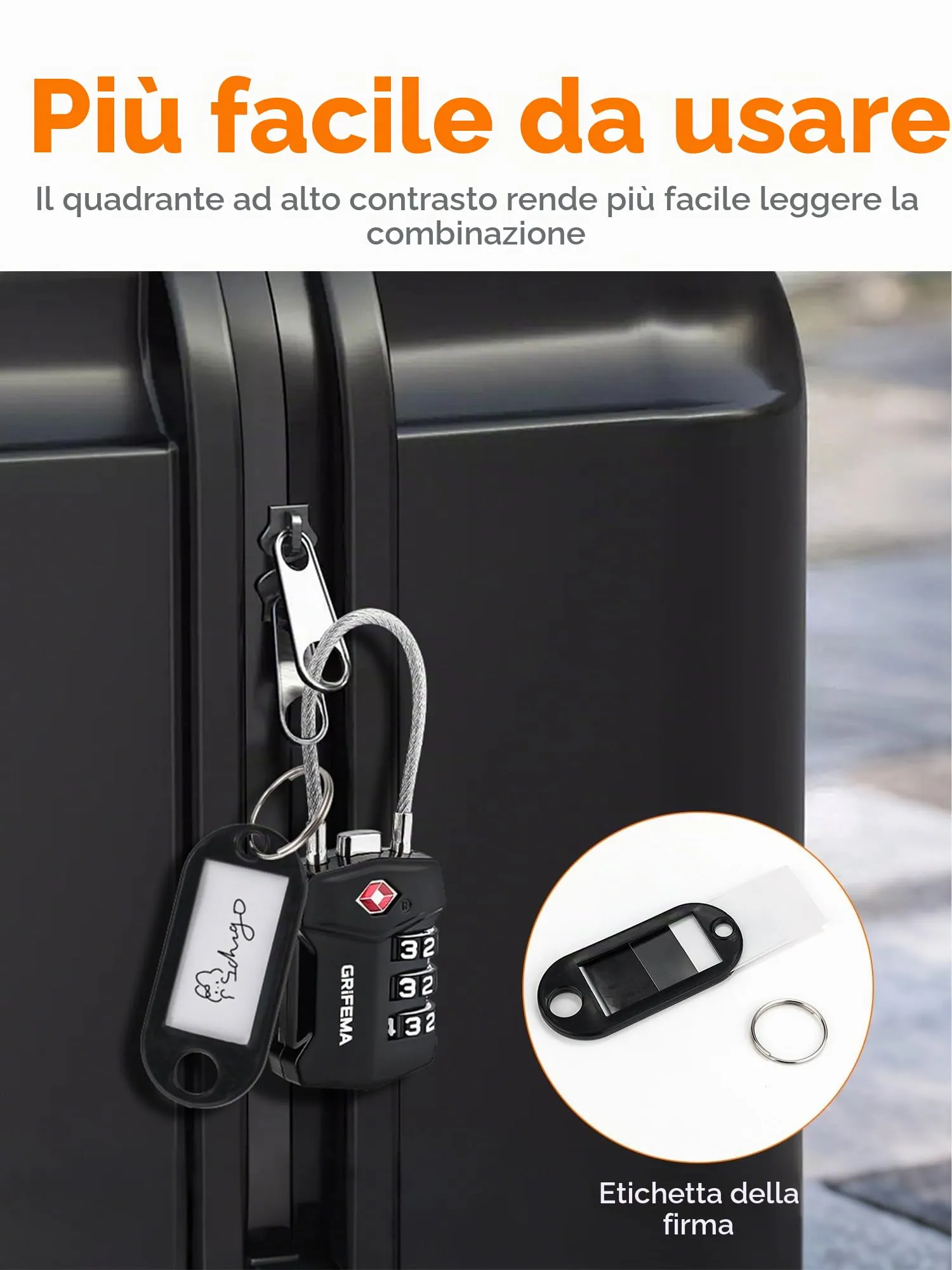 GRIFEMA GA1006 Lucchetto TSA Combinazione 3 Cifre per Valigie da Viaggio - immagine 6