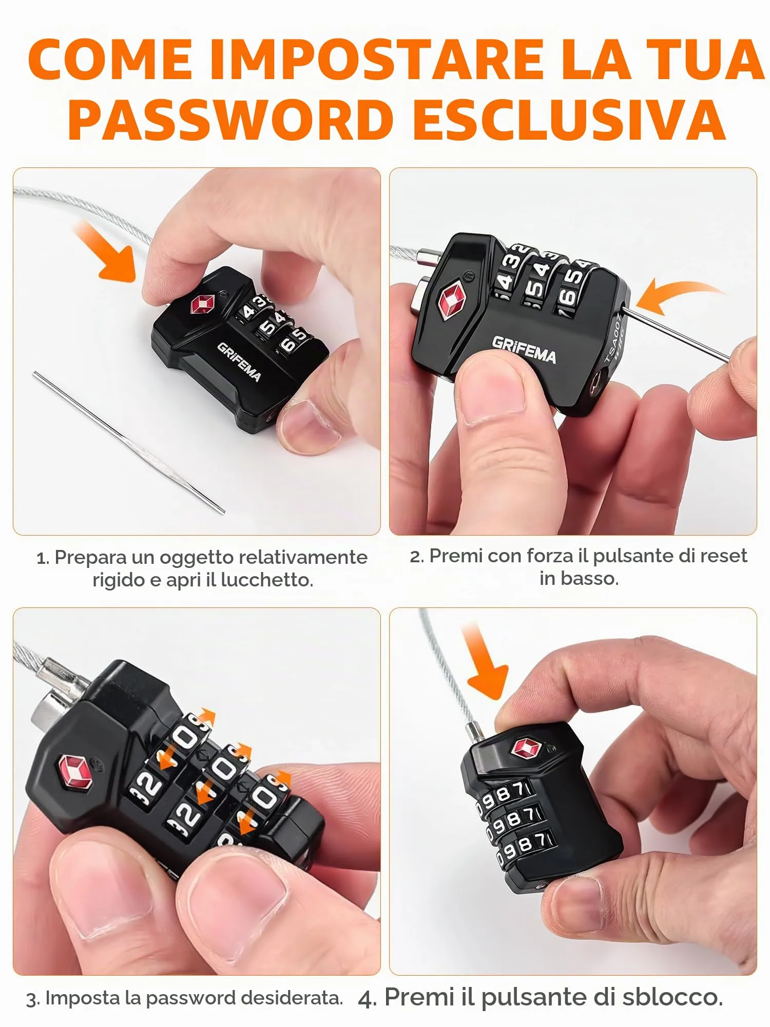 GRIFEMA GA1006 Lucchetto TSA Combinazione 3 Cifre per Valigie da Viaggio - immagine 7