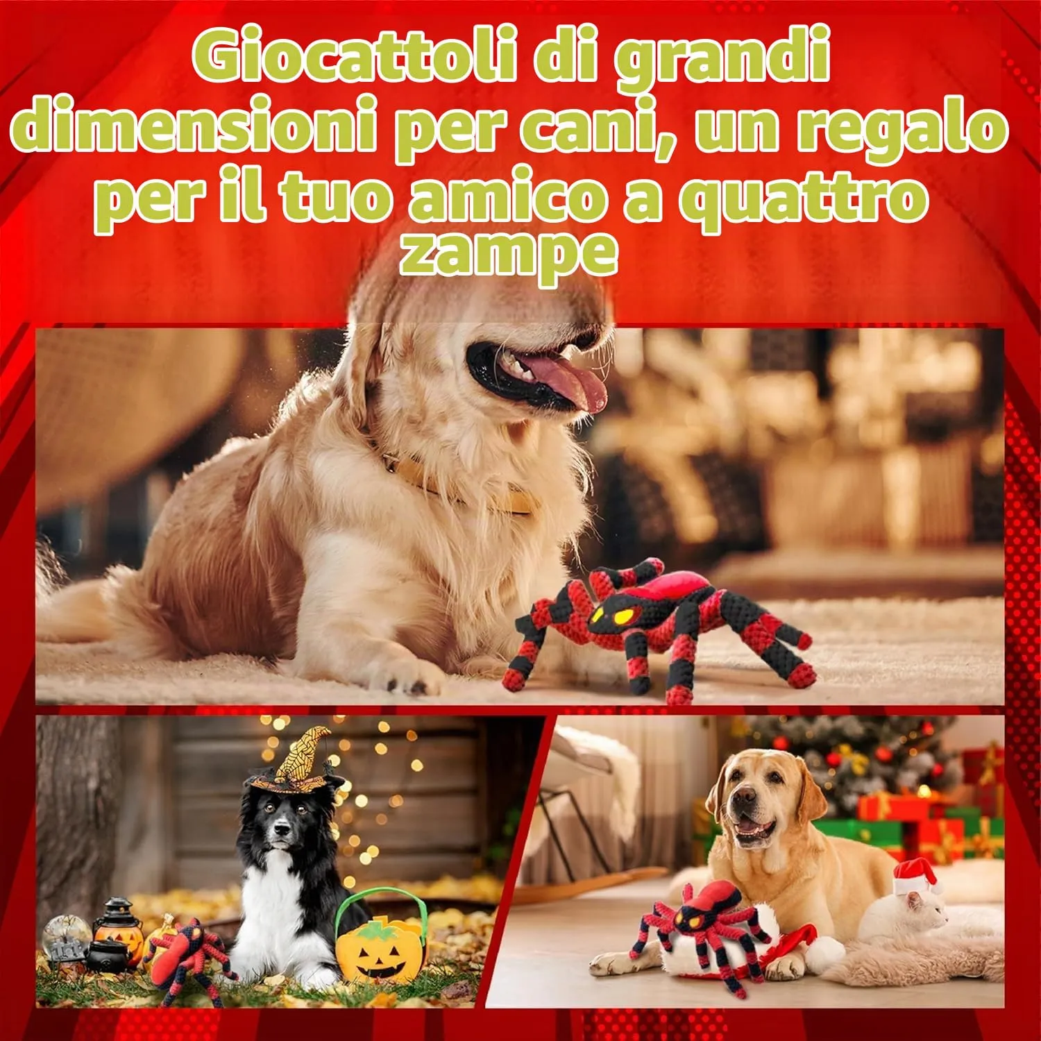 LEGEND SANDY Giocattolo Interattivo per Cani, Peluche Cigolante a Forma di Ragno Rosso per Tiro alla Fune, Taglia Grande - immagine 5