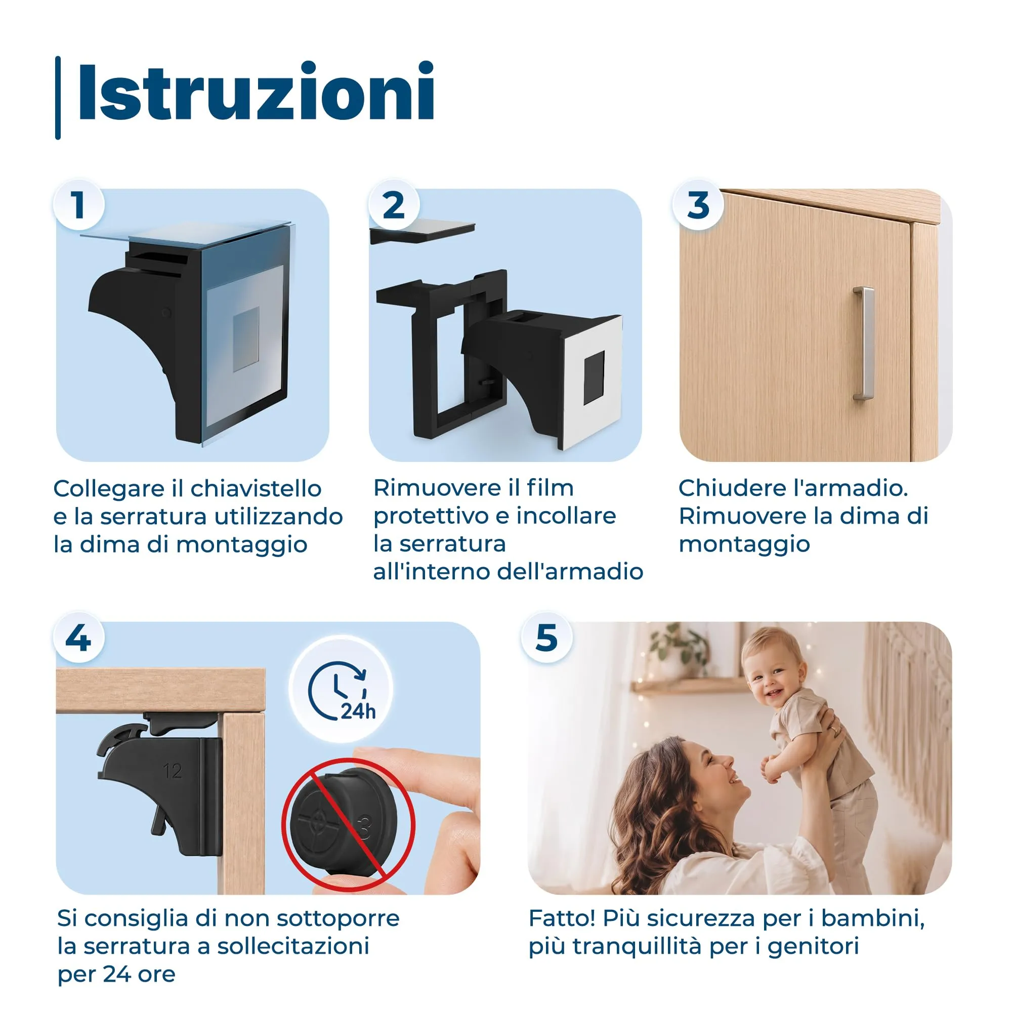 Hoffenbach Blocca Cassetti per Bambini, Chiusura Magnetica per Cassetti e Ante, 12 Serrature e 3 Chiavi, Nero - immagine 6