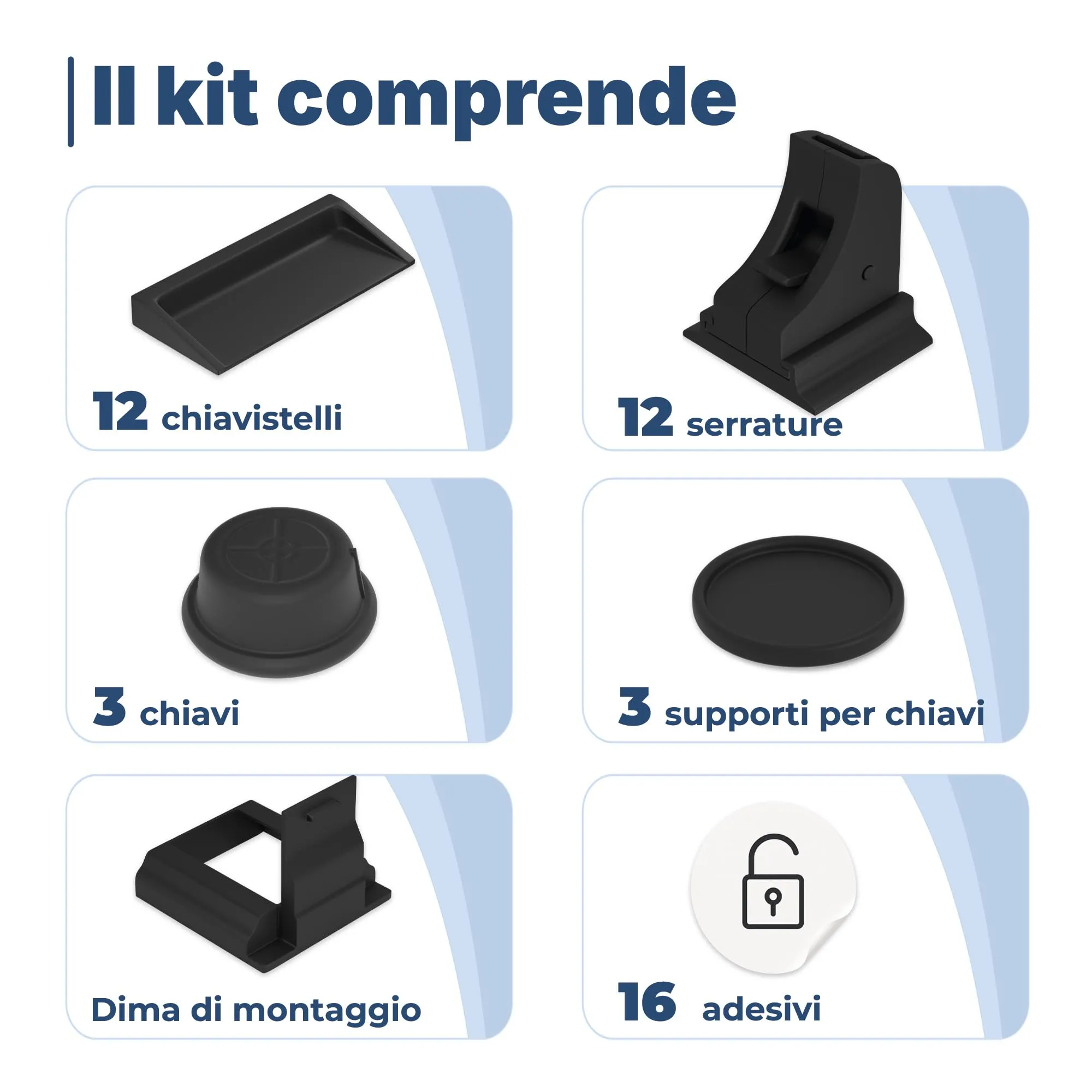 Hoffenbach Blocca Cassetti per Bambini, Chiusura Magnetica per Cassetti e Ante, 12 Serrature e 3 Chiavi, Nero - immagine 7