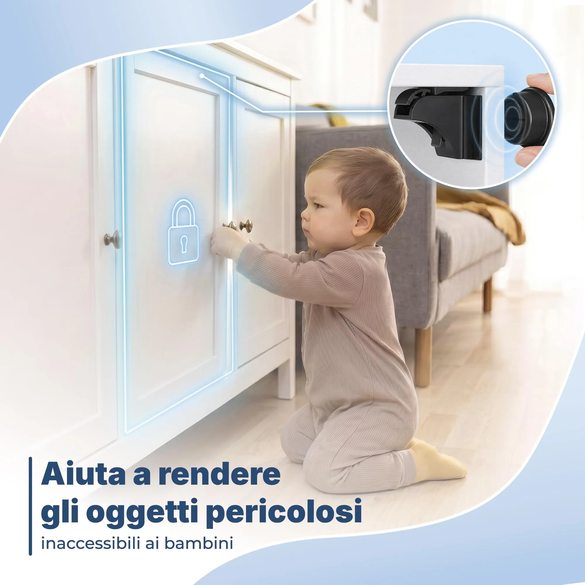 Hoffenbach Blocca Cassetti per Bambini, Chiusura Magnetica per Cassetti e Ante, 20 Serrature e 4 Chiavi, Nero - immagine 2
