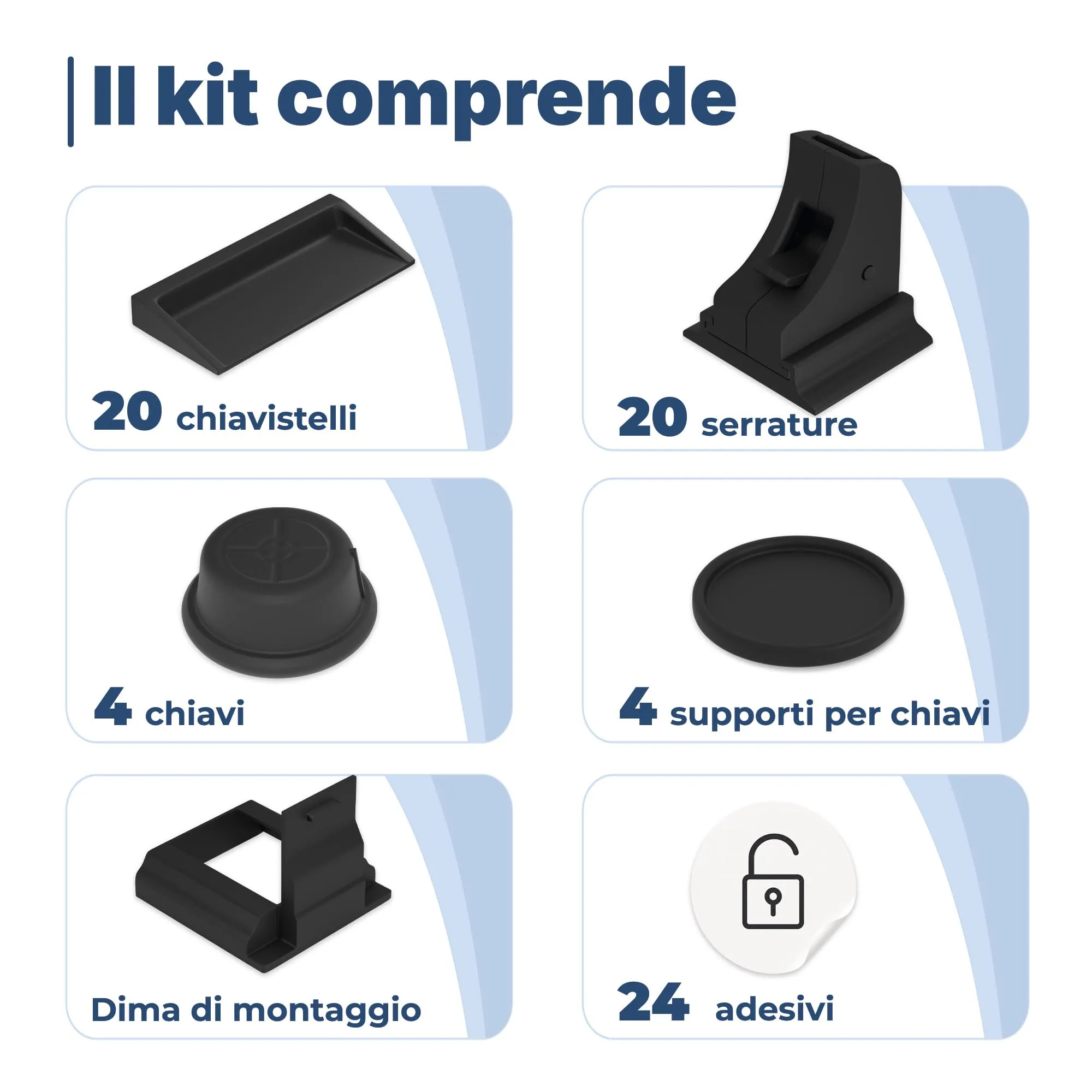 Hoffenbach Blocca Cassetti per Bambini, Chiusura Magnetica per Cassetti e Ante, 20 Serrature e 4 Chiavi, Nero - immagine 7