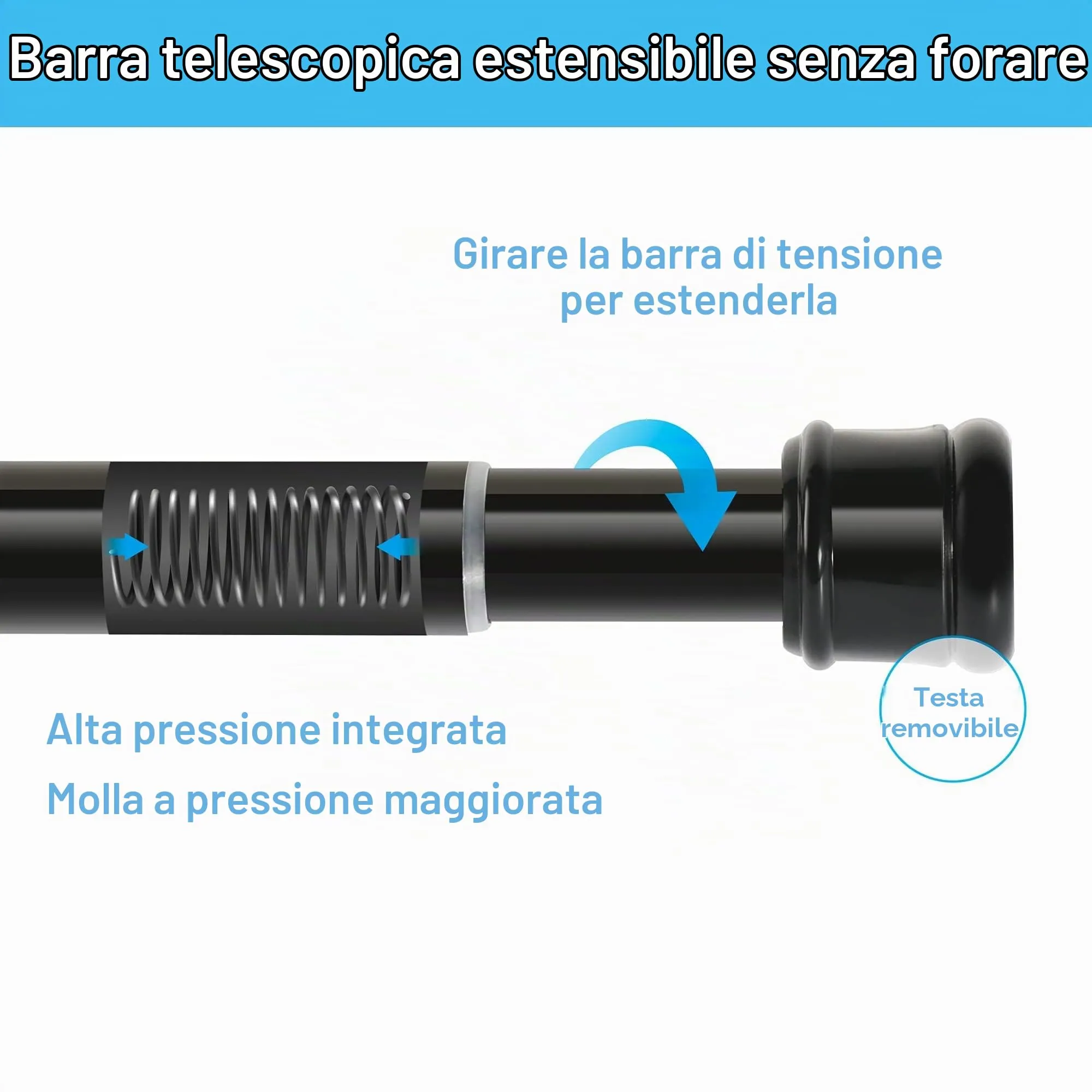 Aiitomg Asta per Tenda da Doccia Telescopica, 85-230 cm (Φ32 mm), Nero - immagine 5