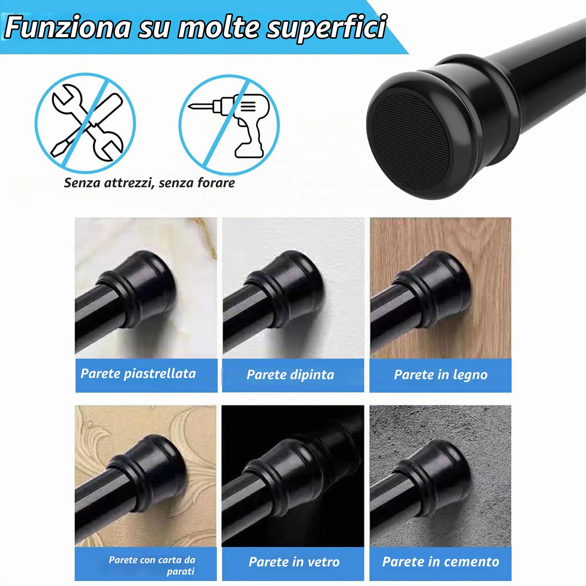 Aiitomg Asta per Tenda Telescopica Allungabile, Bianco, 85-230 cm (Φ32 mm) - immagine 3