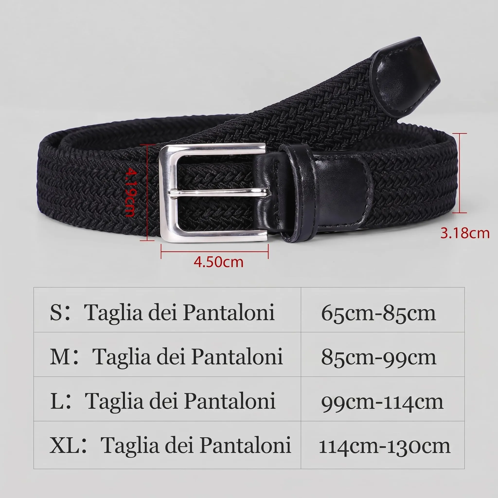 VONMELLI Cintura Elastica Intrecciata Uomo Regolabile Nero XL - immagine 6