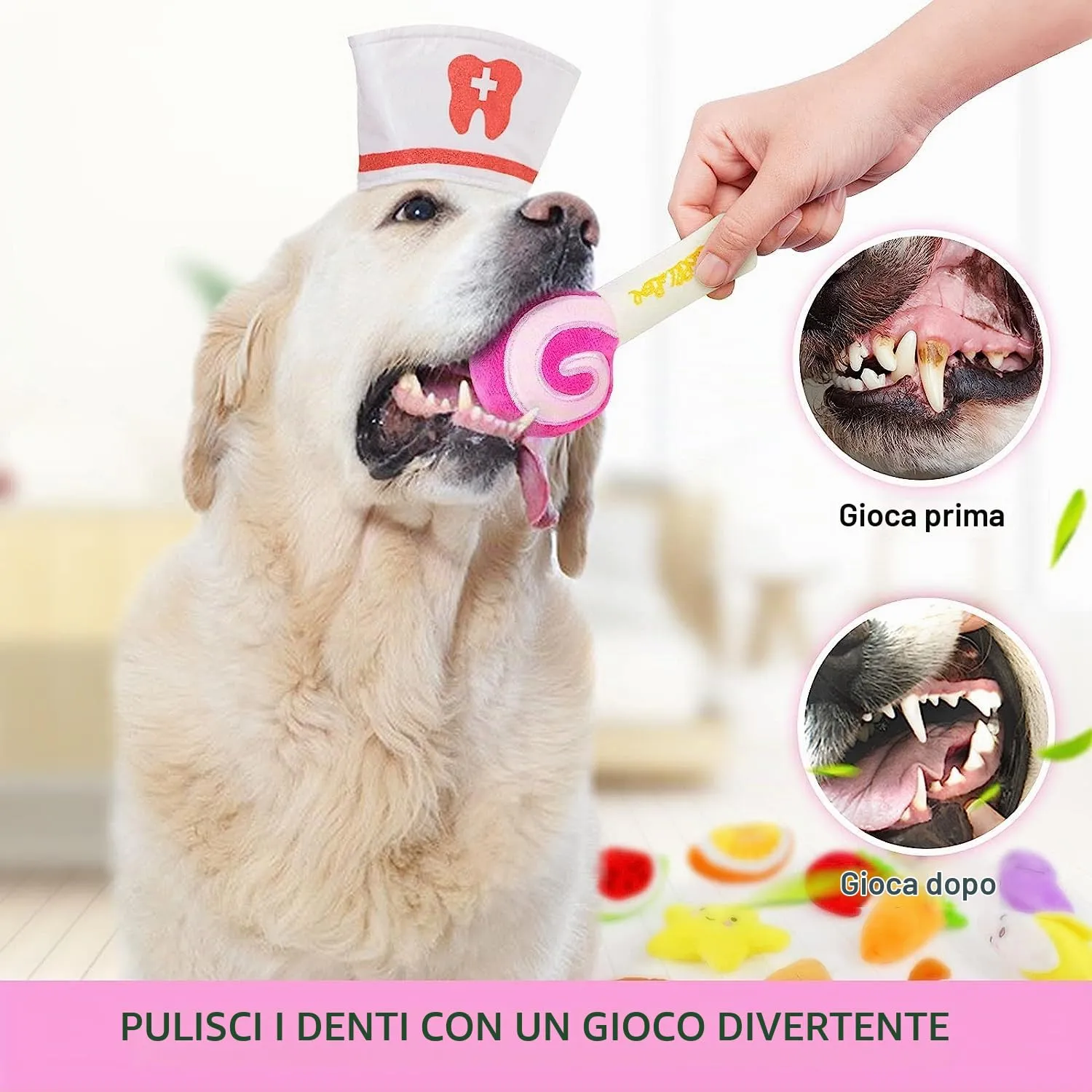 LEGEND SANDY Set di 14 giocattoli di peluche cigolanti a tema frutta e verdura per cani di piccola e media taglia - immagine 4
