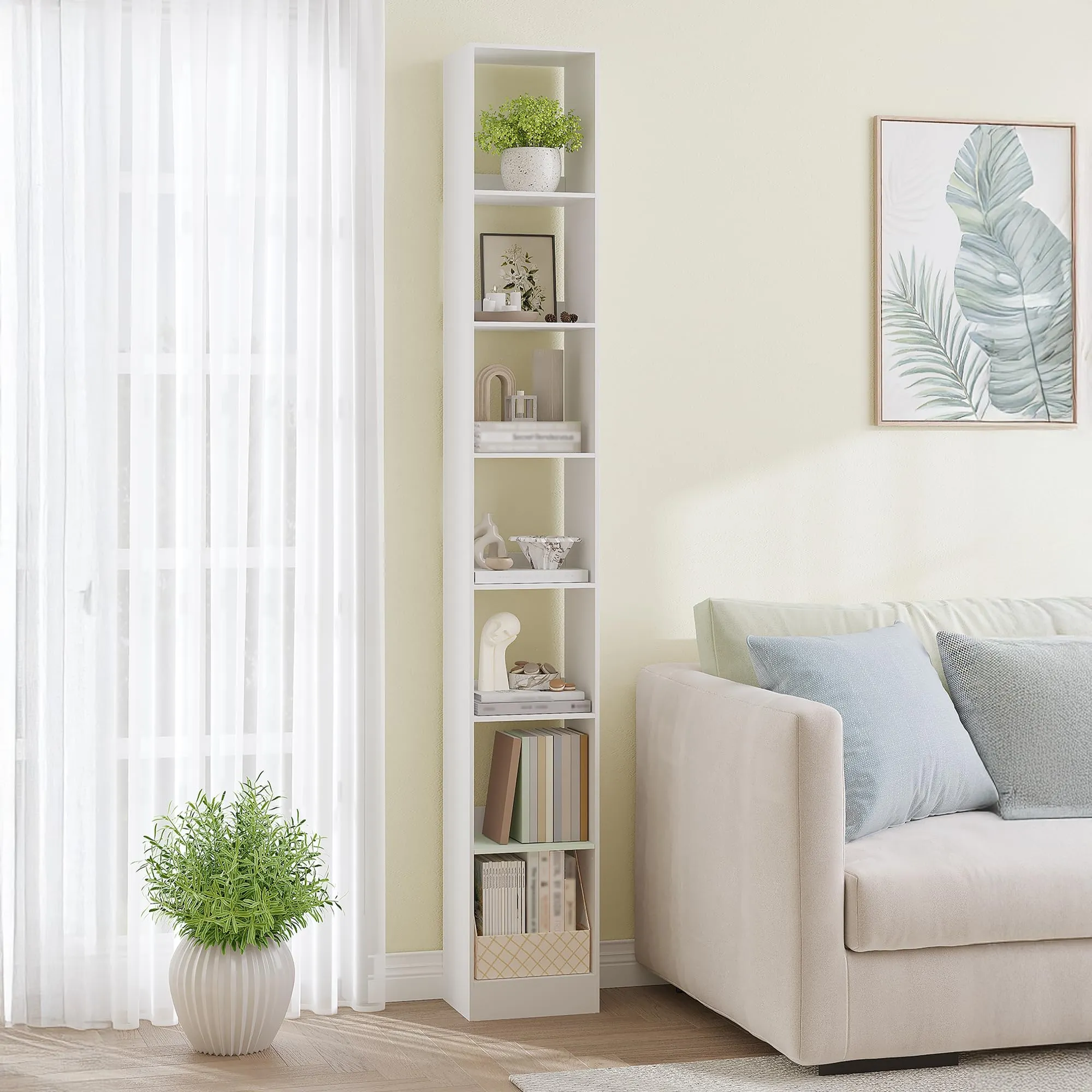 Hzuaneri Libreria a 7 Ripiani, 24 x 30 x 214 cm, Bianco - immagine 1