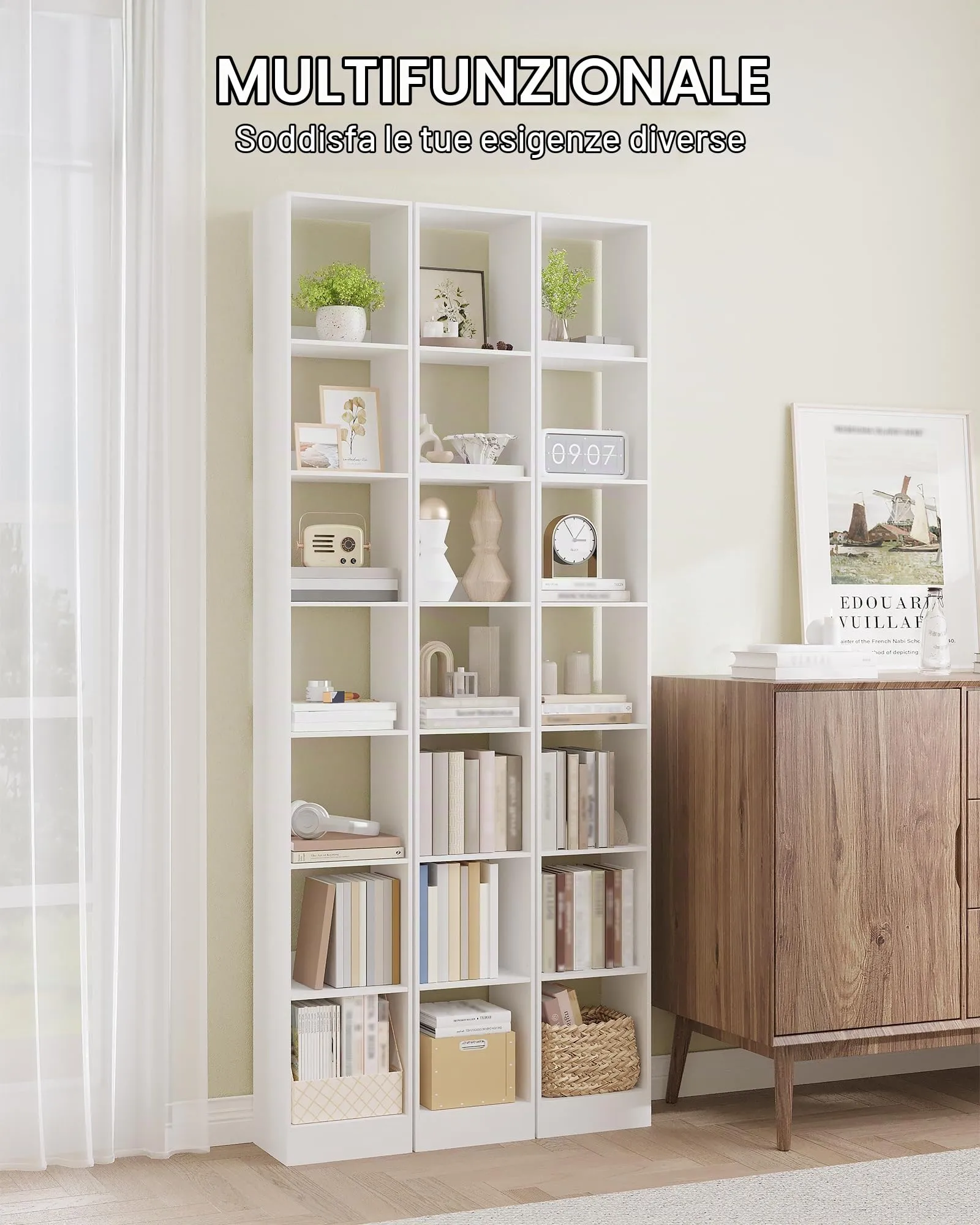 Hzuaneri Libreria a 7 Ripiani, 24 x 30 x 214 cm, Bianco - immagine 3