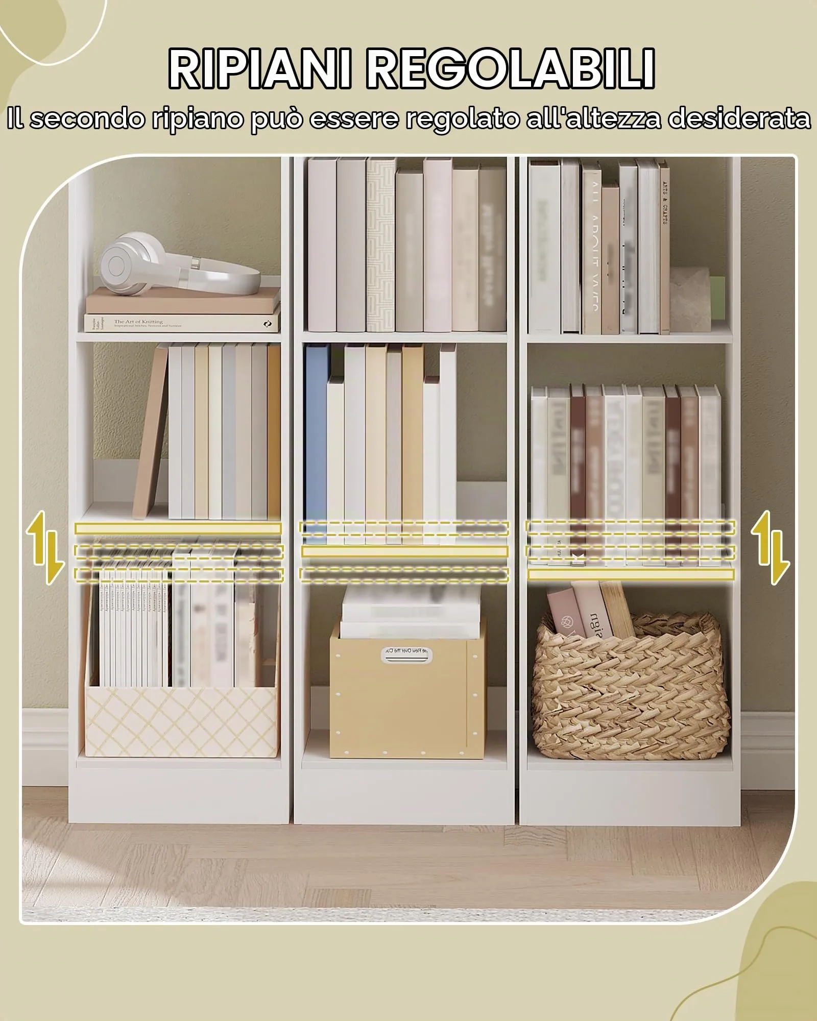 Hzuaneri Libreria a 7 Ripiani, 24 x 30 x 214 cm, Bianco - immagine 4