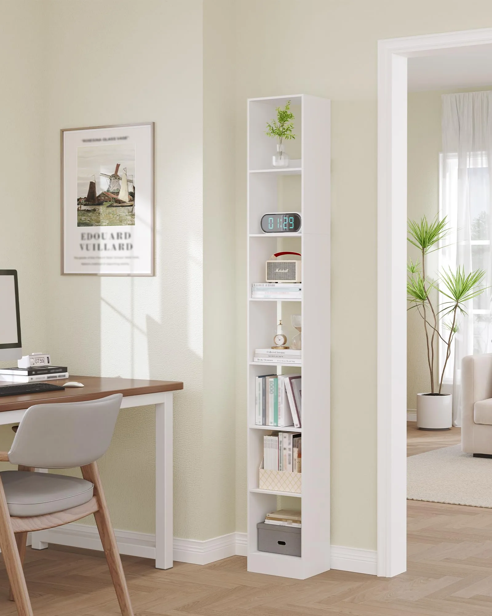 Hzuaneri Libreria a 7 Ripiani, 24 x 30 x 214 cm, Bianco - immagine 5