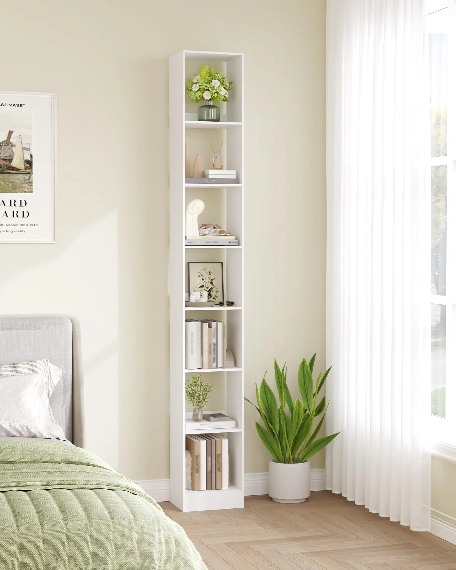 Hzuaneri Libreria a 7 Ripiani, 24 x 30 x 214 cm, Bianco - immagine 6