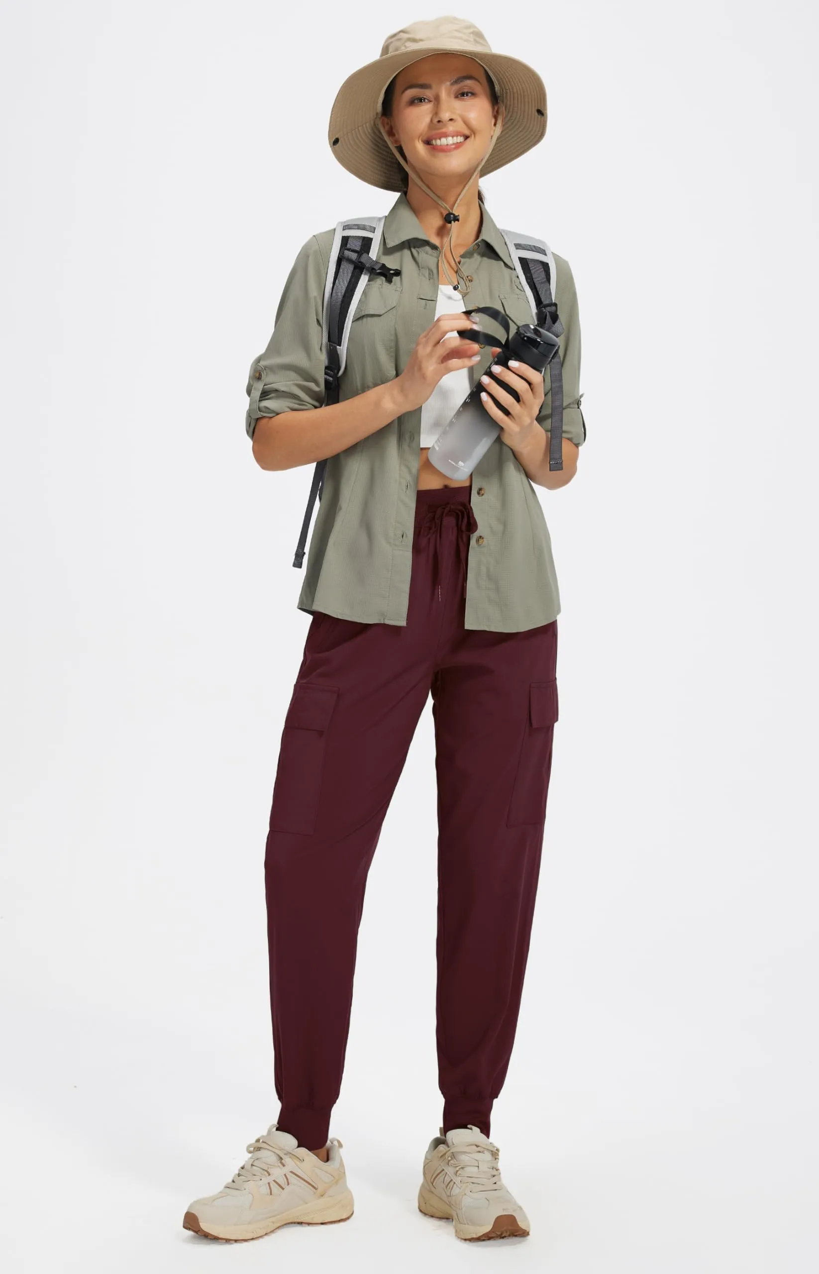 Libin Pantaloni Trekking Donna Cargo Jogger Estivi, Vino Rosso, XL - immagine 7