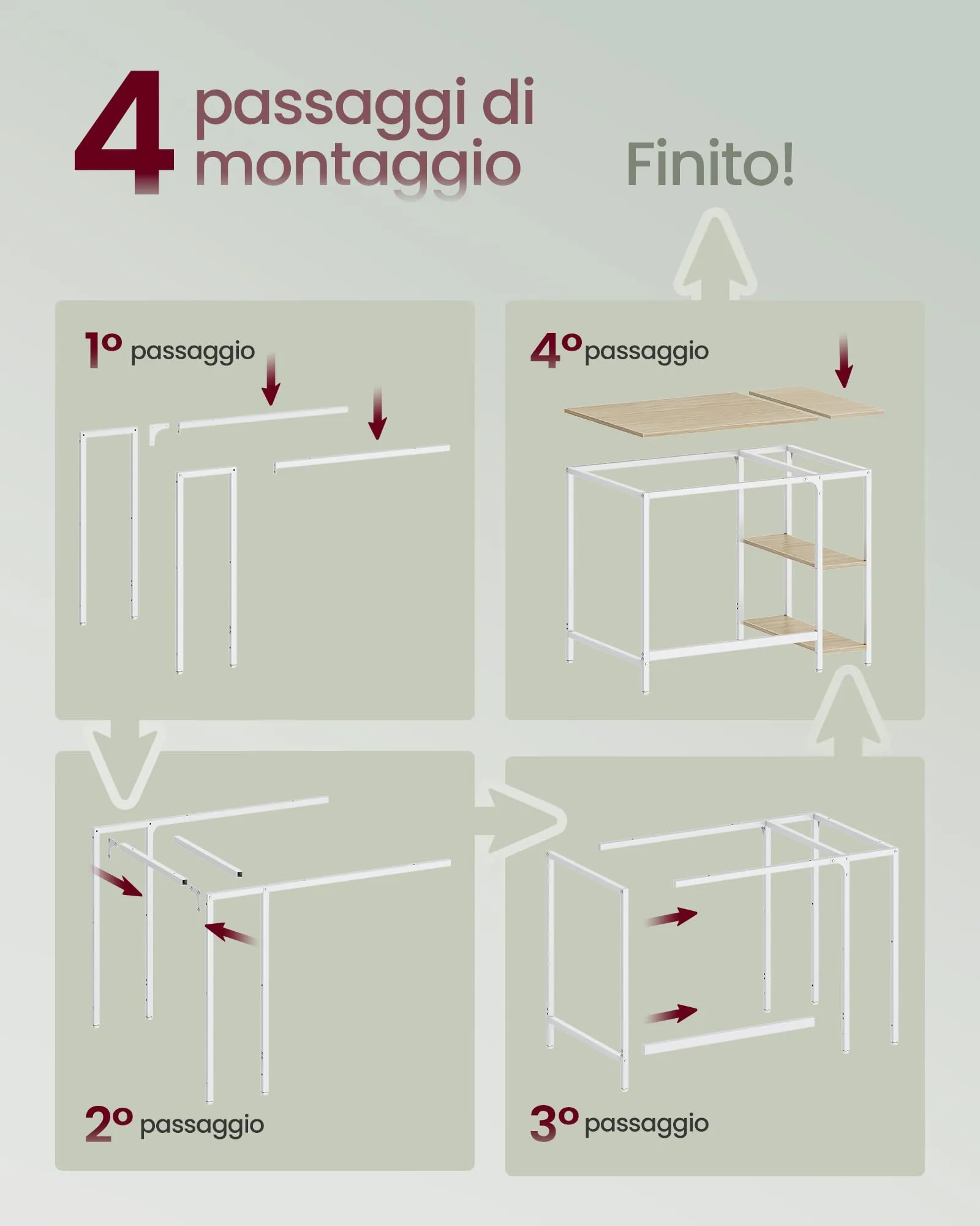 VASAGLE Scrivania per Computer, 100 x 50 x 76 cm, Beige Naturale e Bianco Perla, LWD046L01 - immagine 7