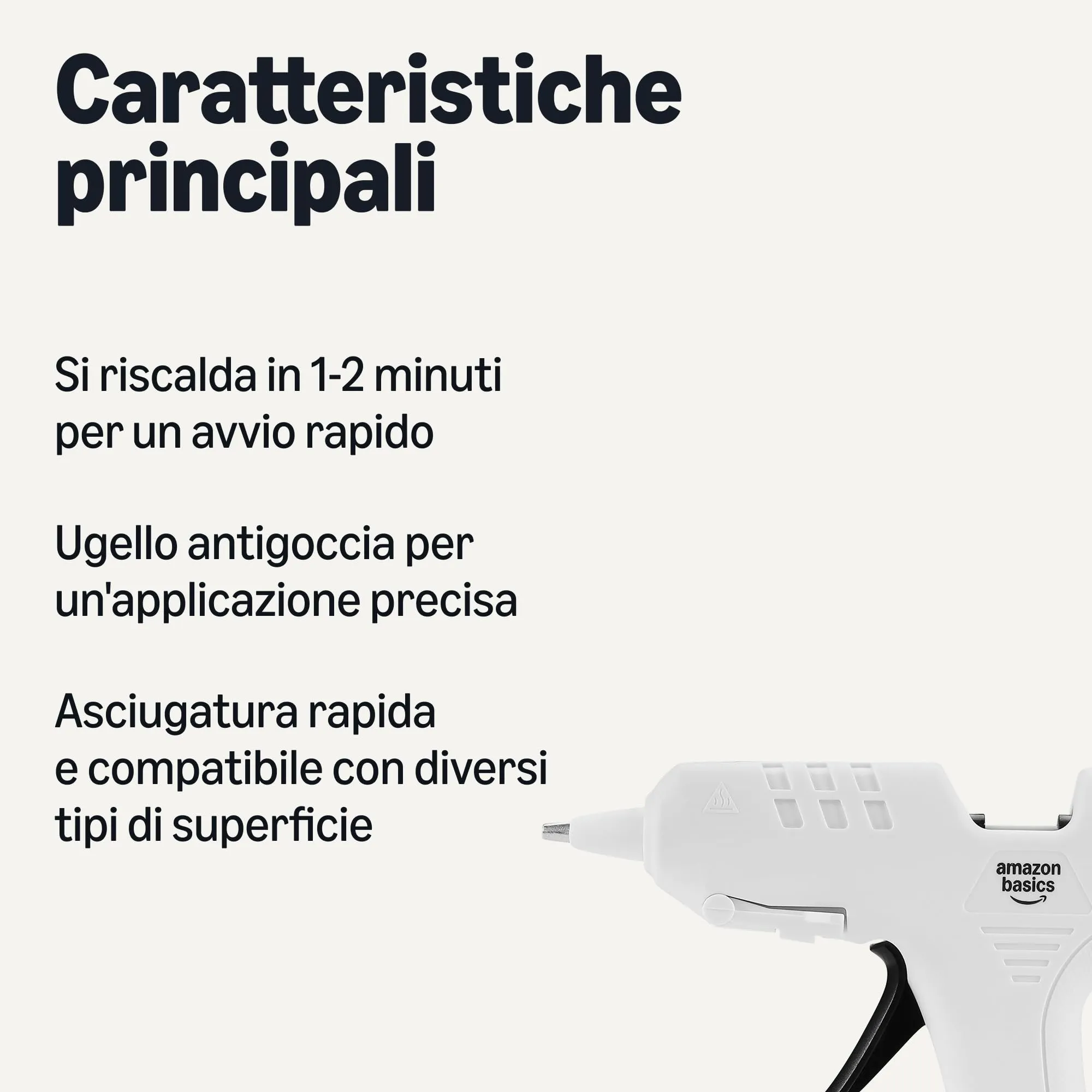 Amazon Basics Kit Pistola per Colla a Caldo, 20 W, 30 Bastoncini di Colla, Presa EU, Bianco - immagine 2