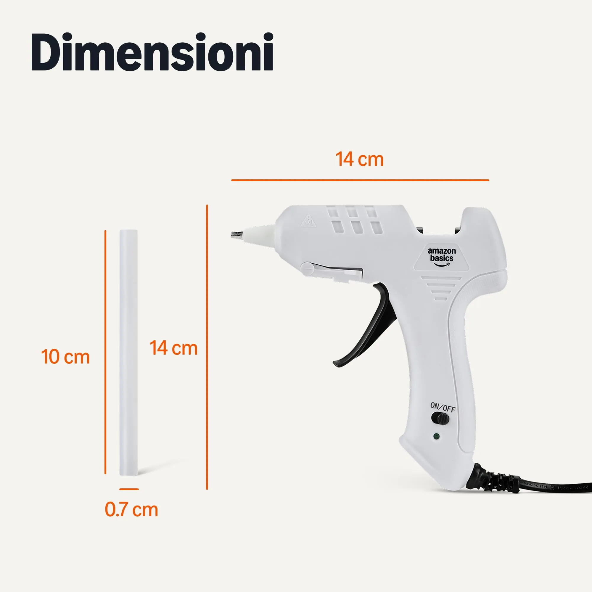 Amazon Basics Kit Pistola per Colla a Caldo, 20 W, 30 Bastoncini di Colla, Presa EU, Bianco - immagine 4
