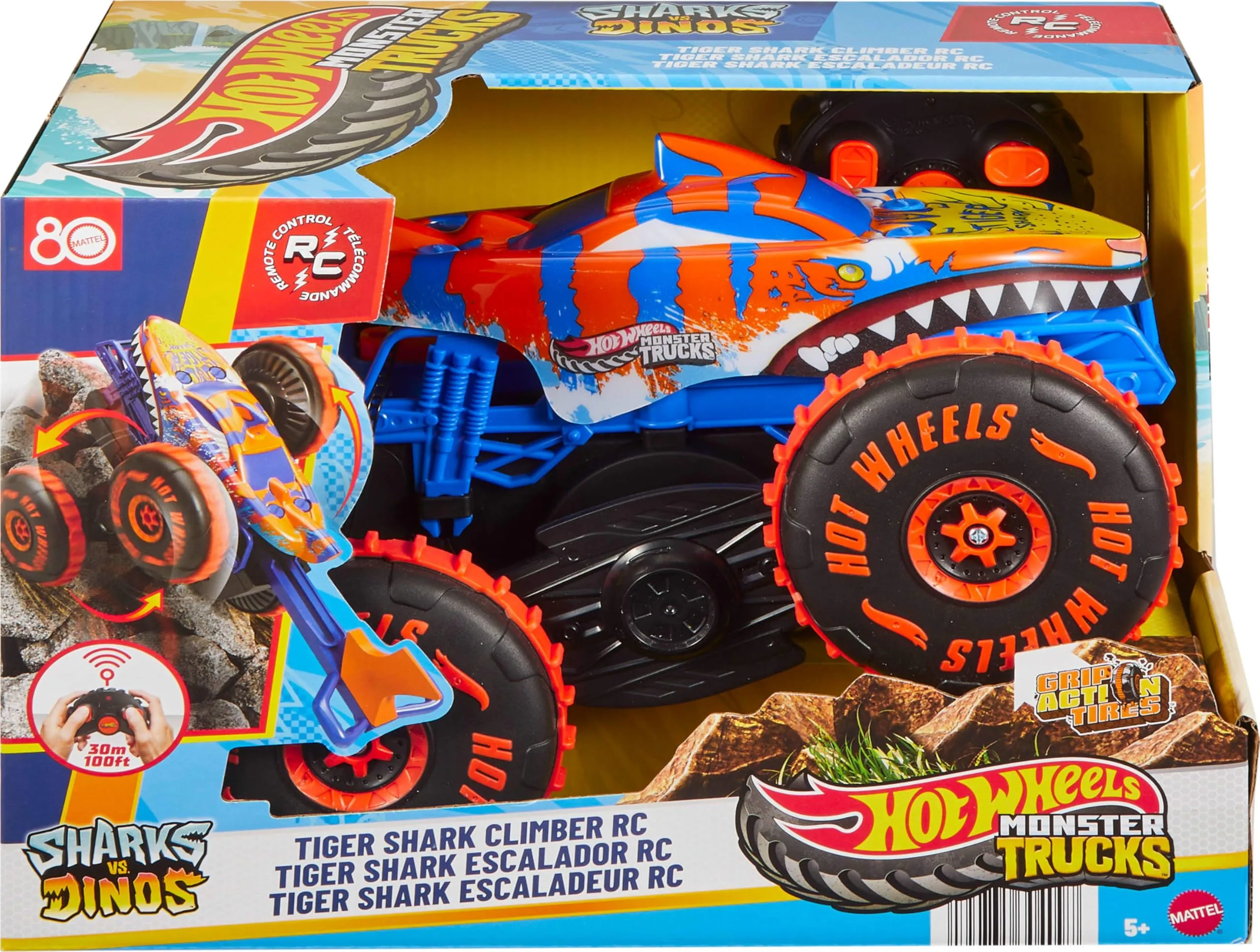 Hot Wheels Monster Trucks Tiger Shark Super Scalatore RC Vehicle - immagine 6