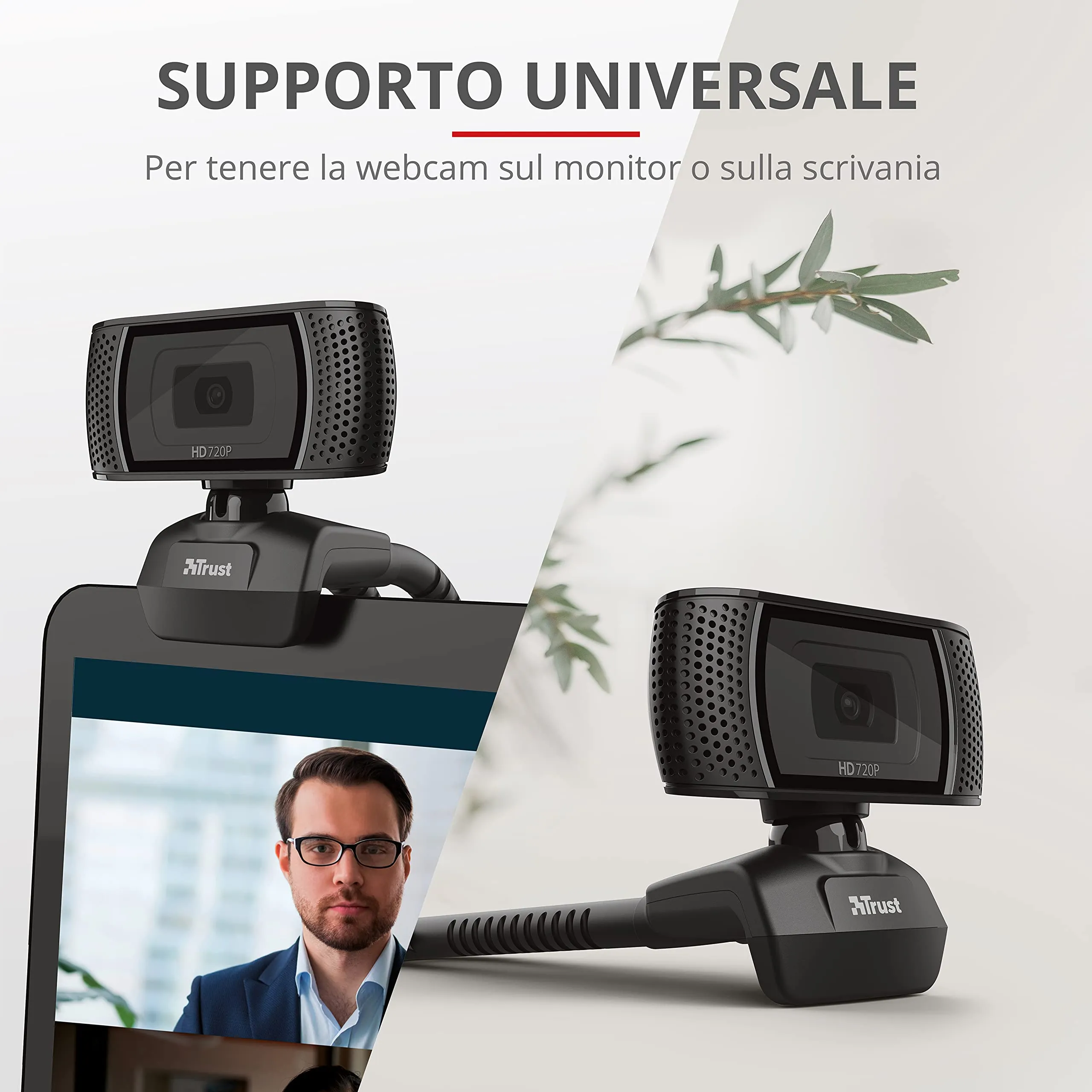 Trust Trino Webcam HD con Microfono Incorporato, 1280 x 720, USB 2.0 - Nero - immagine 3