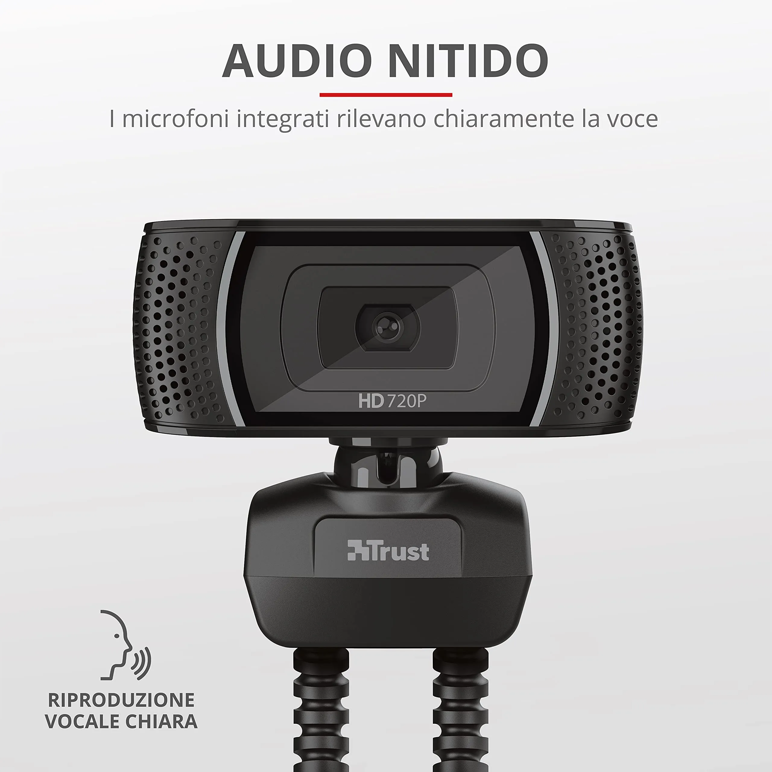 Trust Trino Webcam HD con Microfono Incorporato, 1280 x 720, USB 2.0 - Nero - immagine 4