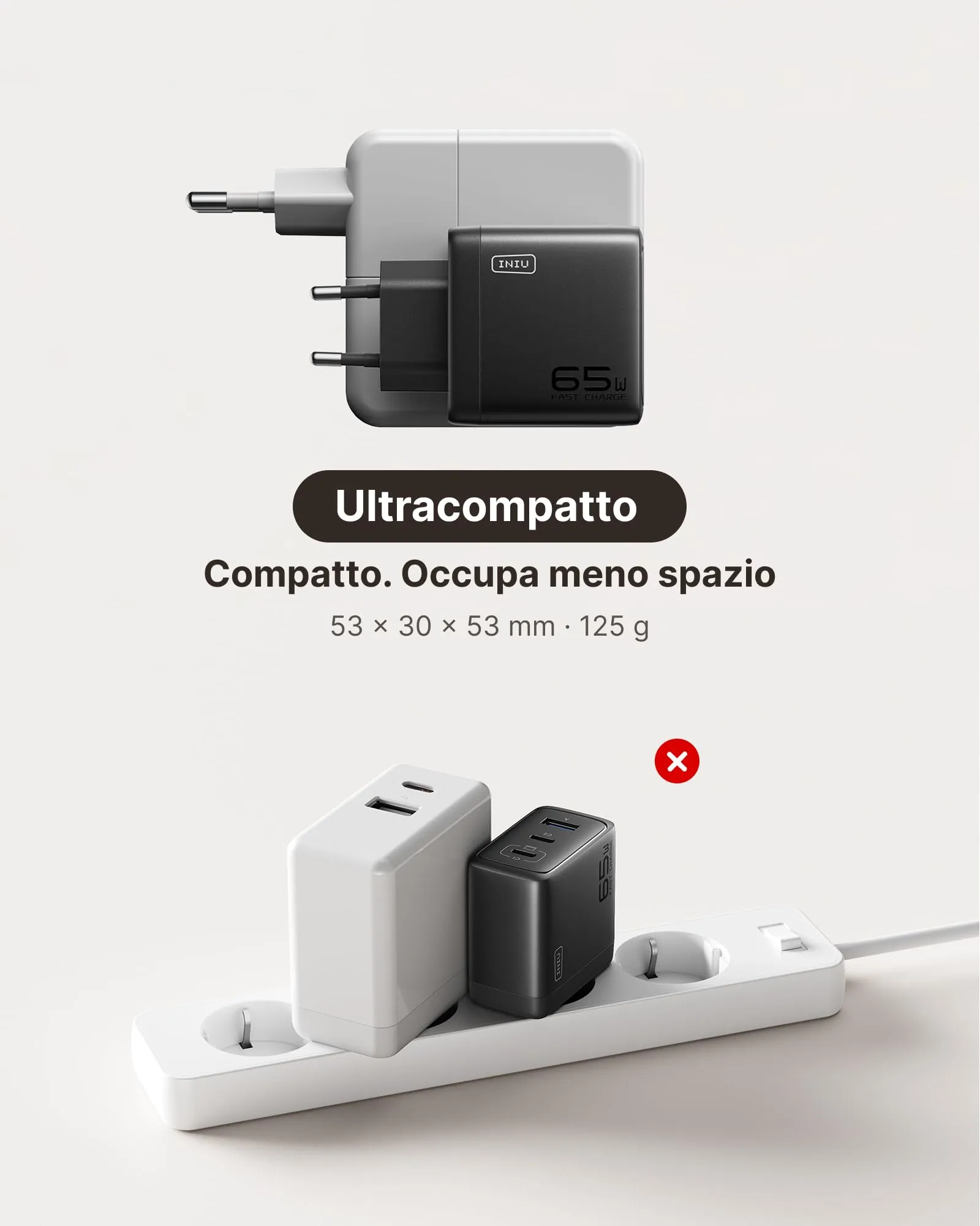 INIU Caricatore USB C 65W, 3 Porte, con Cavo 1.5m - immagine 4