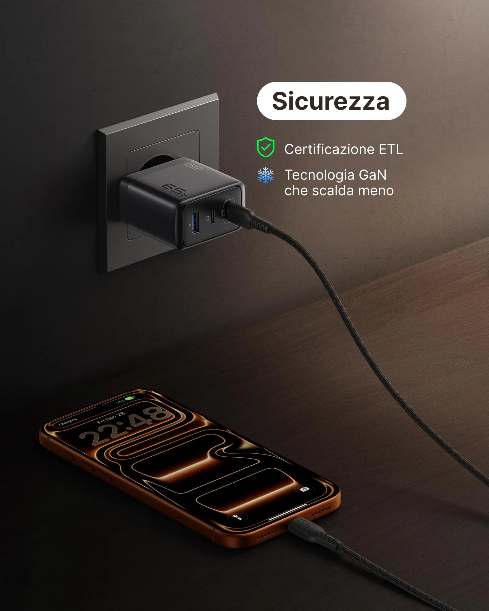 INIU Caricatore USB C 65W, 3 Porte, con Cavo 1.5m - immagine 7