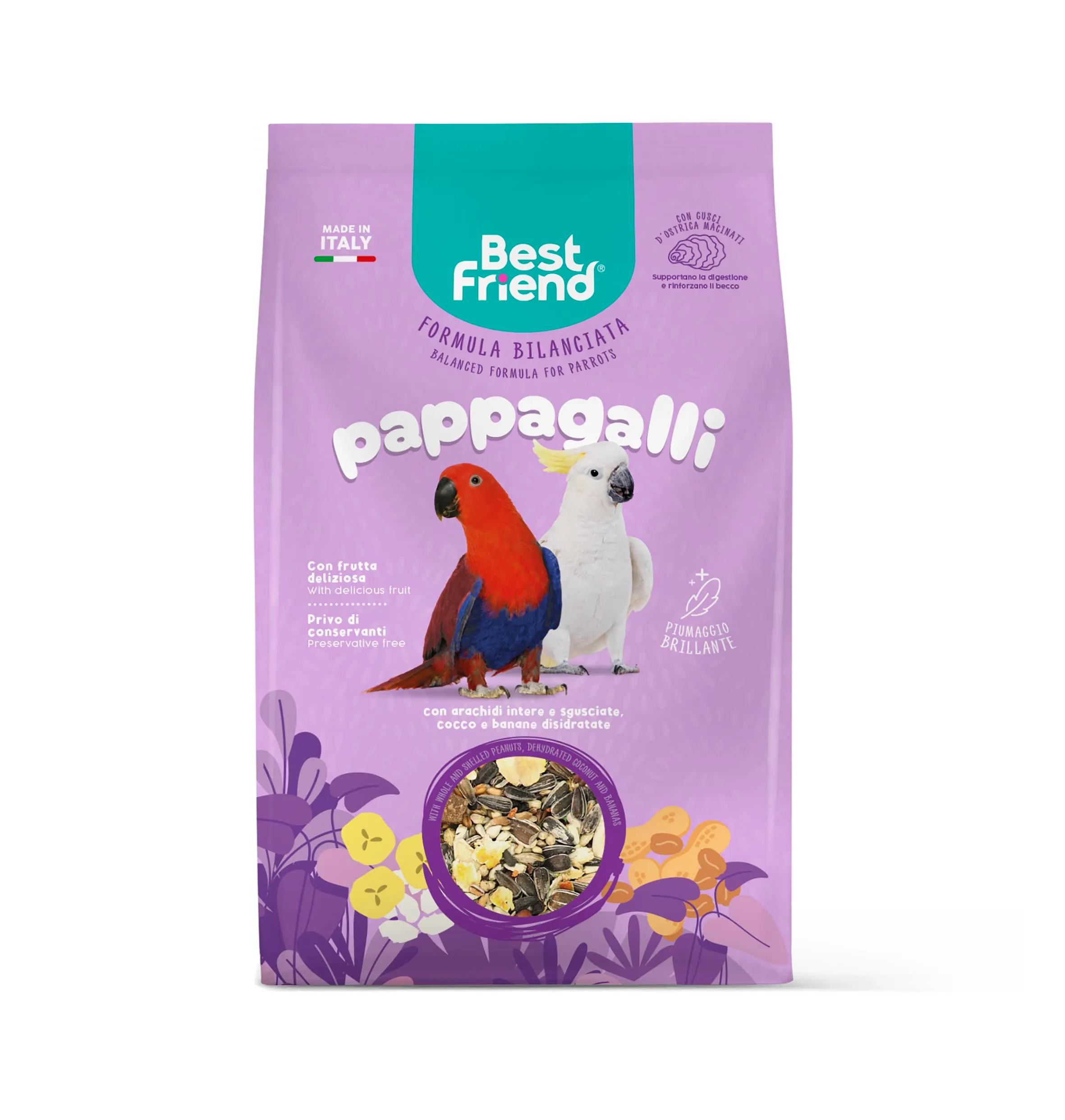 Best Friend Mangime Completo per Pappagalli con Arachidi, Cocco e Banane Disidratate, 4 kg (8 x 500g) - immagine 2