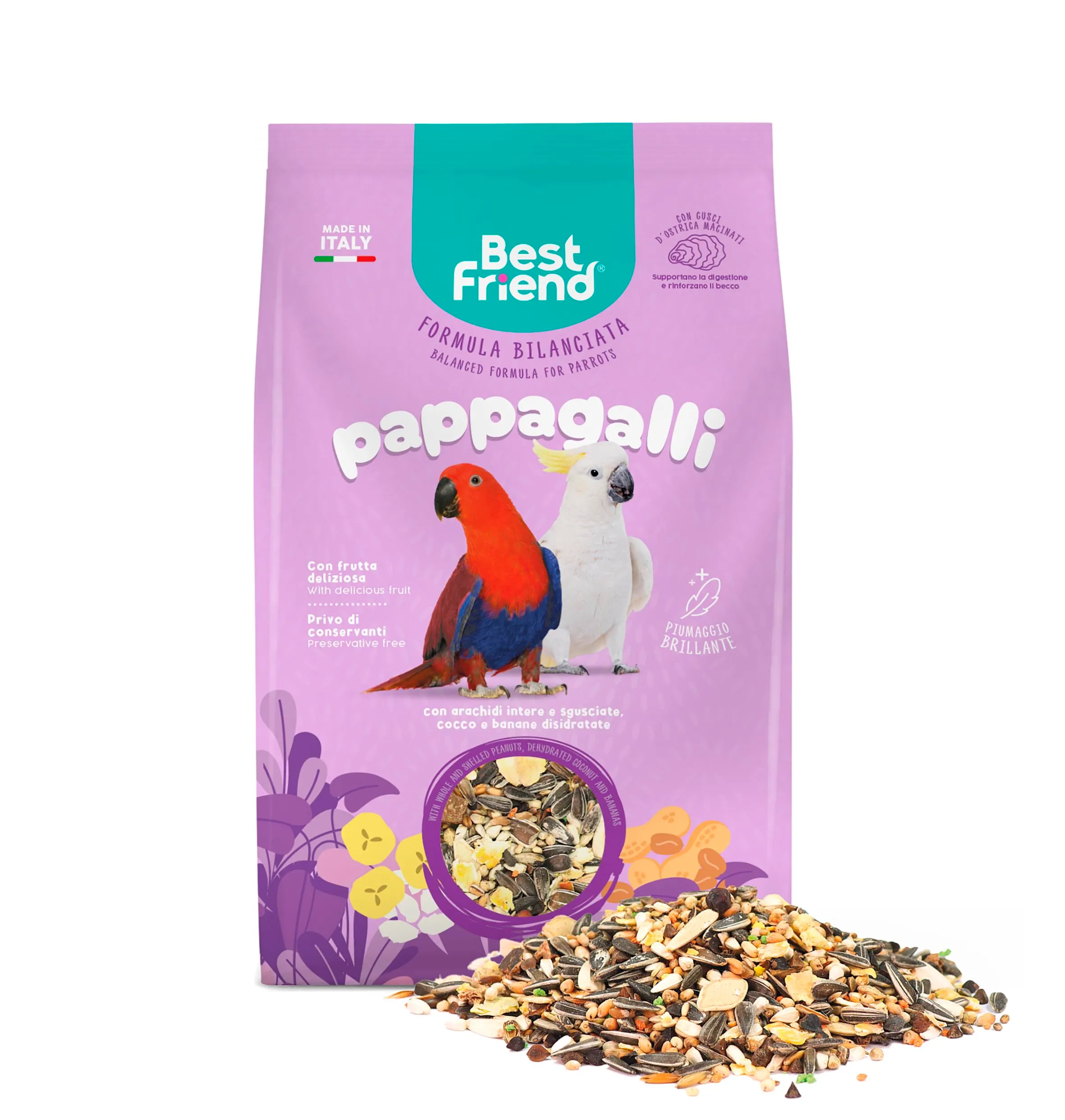 Best Friend Mangime Completo per Pappagalli con Arachidi, Cocco e Banane Disidratate, 4 kg (8 x 500g) - immagine 3
