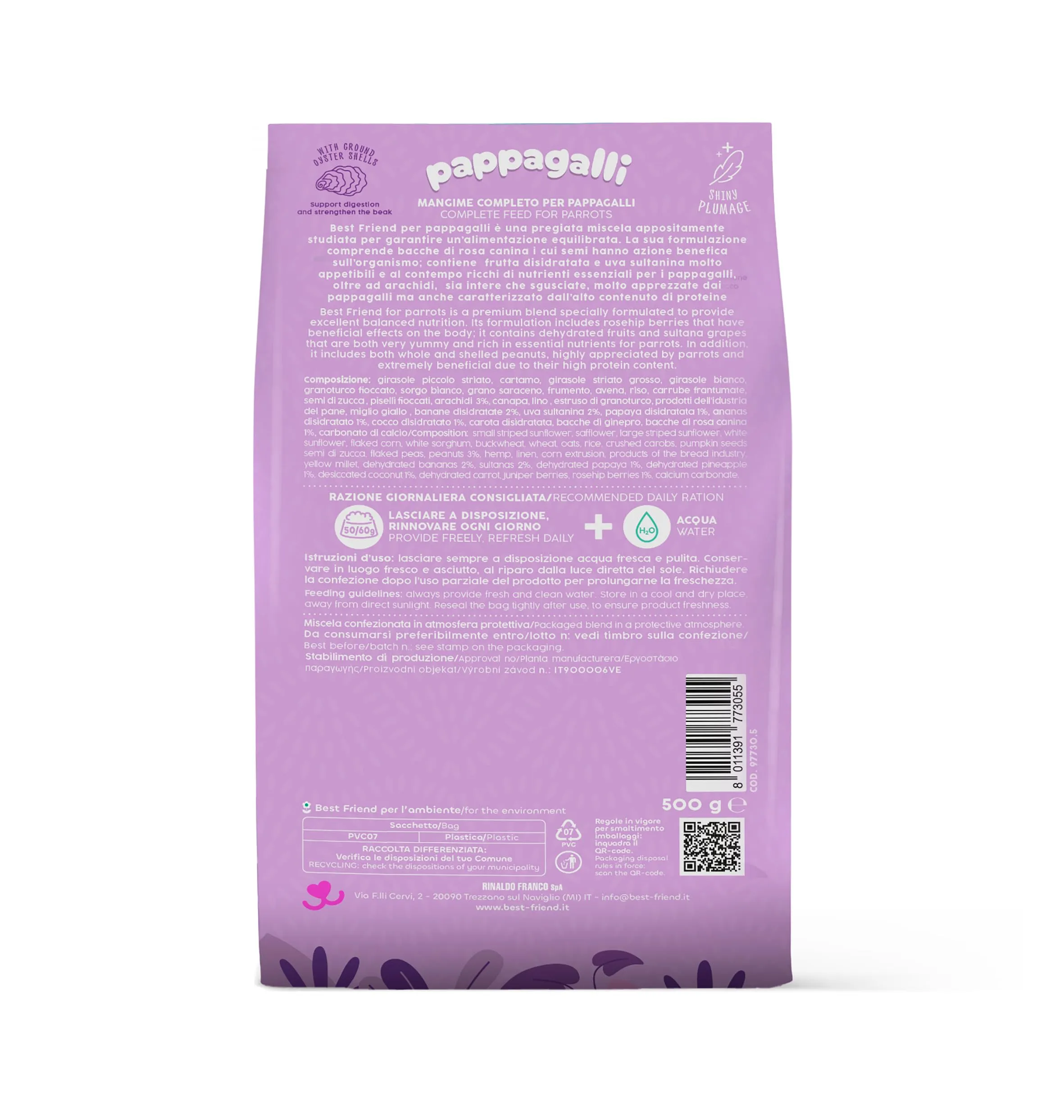 Best Friend Mangime Completo per Pappagalli con Arachidi, Cocco e Banane Disidratate, 4 kg (8 x 500g) - immagine 4