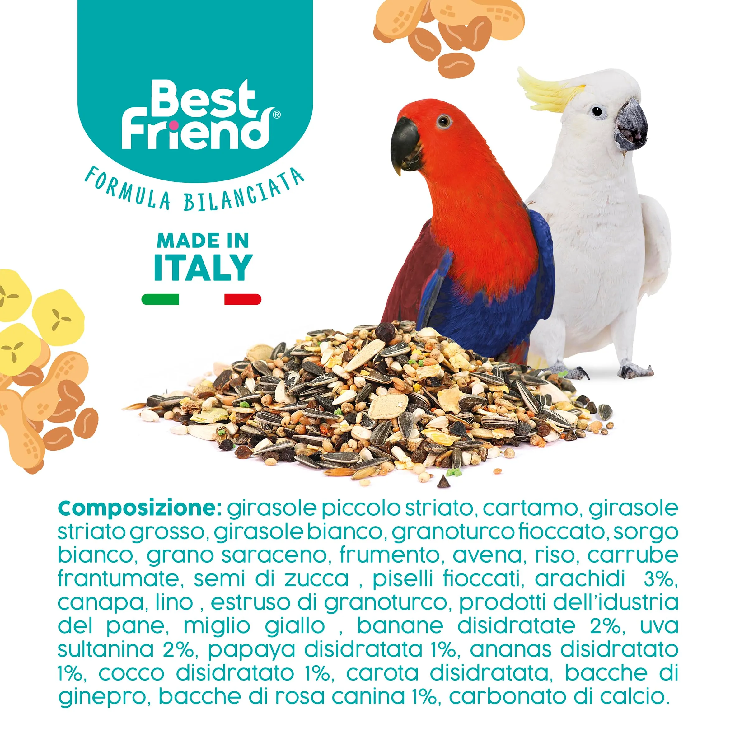 Best Friend Mangime Completo per Pappagalli con Arachidi, Cocco e Banane Disidratate, 4 kg (8 x 500g) - immagine 6