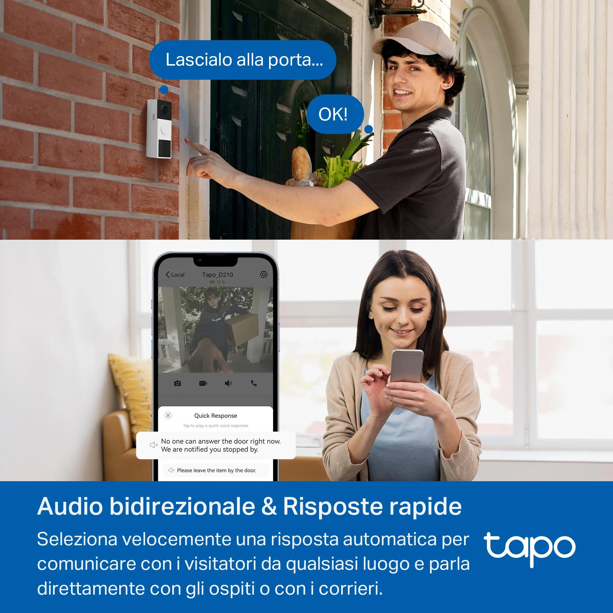 Tapo D210 2K 3MP Videocitofono WiFi Campanello a Batteria IP65 - immagine 6