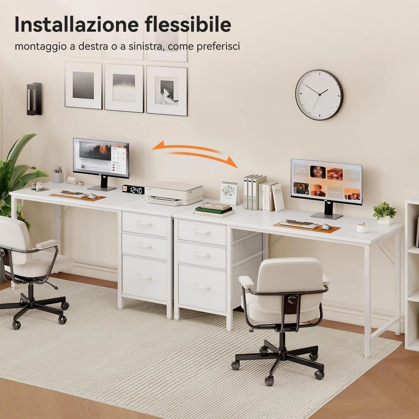 Coleshome Scrivania con 3 Cassetti Reversibile e Gancio Cuffie, 120x48cm - immagine 6