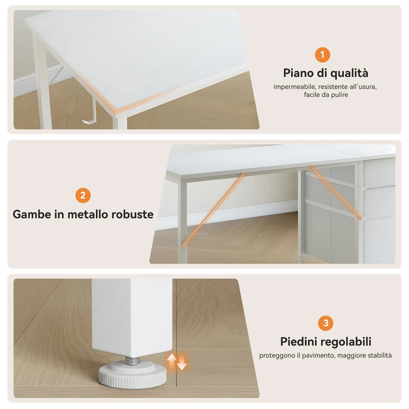Coleshome Scrivania con 3 Cassetti Reversibile e Gancio Cuffie, 120x48cm - immagine 7