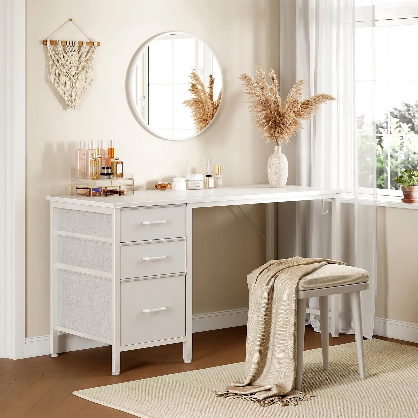 Coleshome Scrivania con 3 Cassetti Reversibile e Gancio Cuffie, 120x48cm - immagine 8