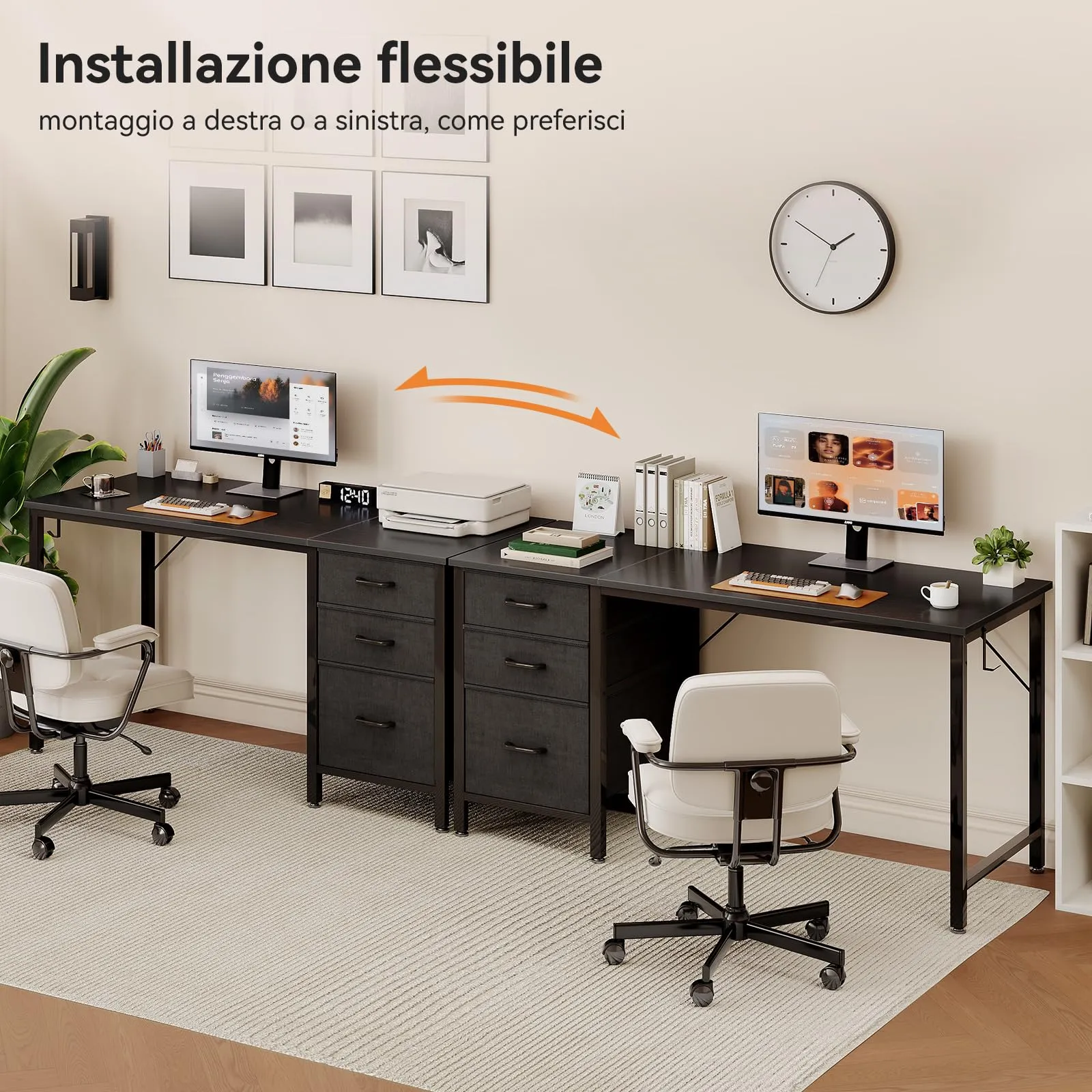 Coleshome Scrivania con 3 Cassetti Reversibile e Gancio Cuffie, 120x48cm - immagine 5