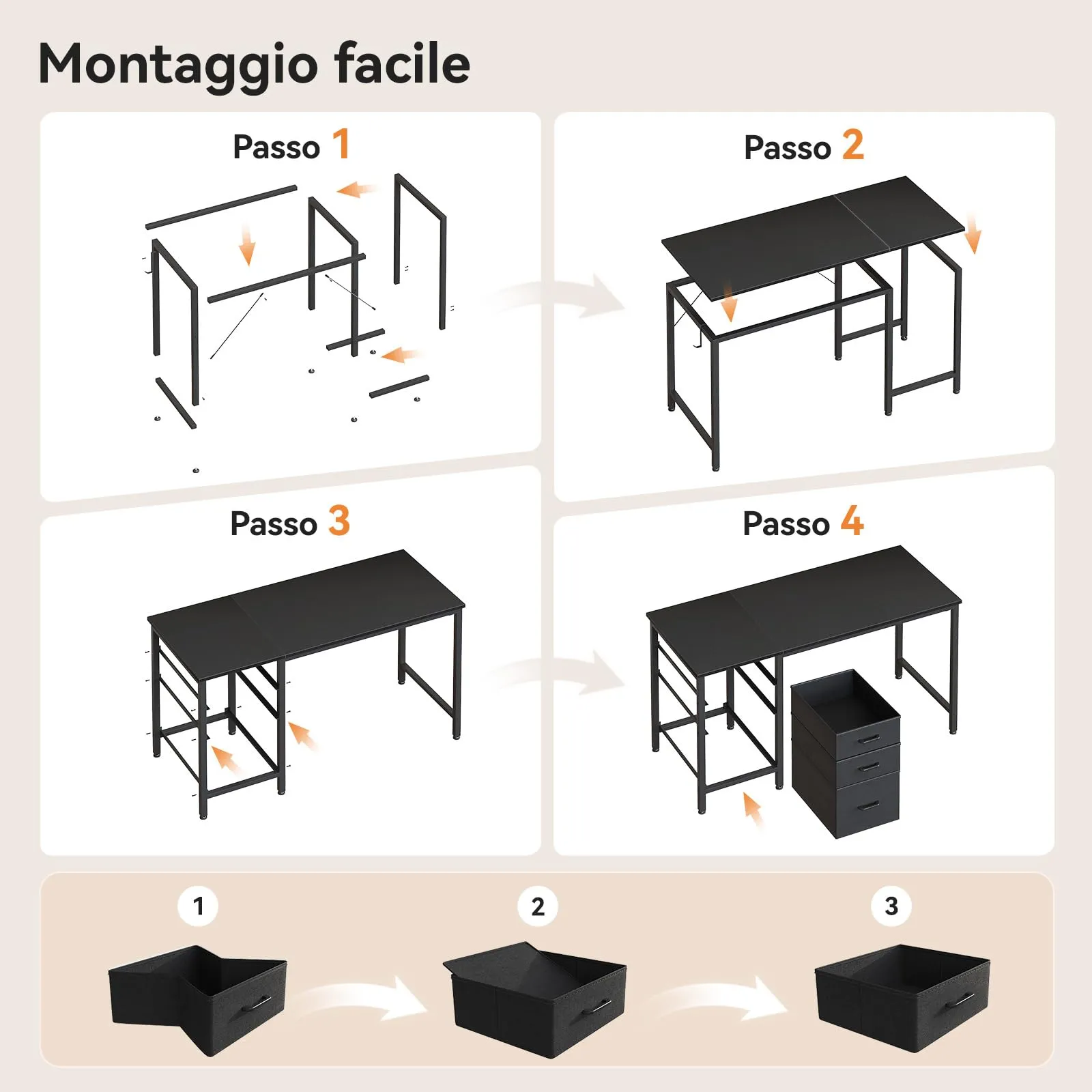 Coleshome Scrivania con 3 Cassetti Reversibile e Gancio Cuffie, 120x48cm - immagine 7