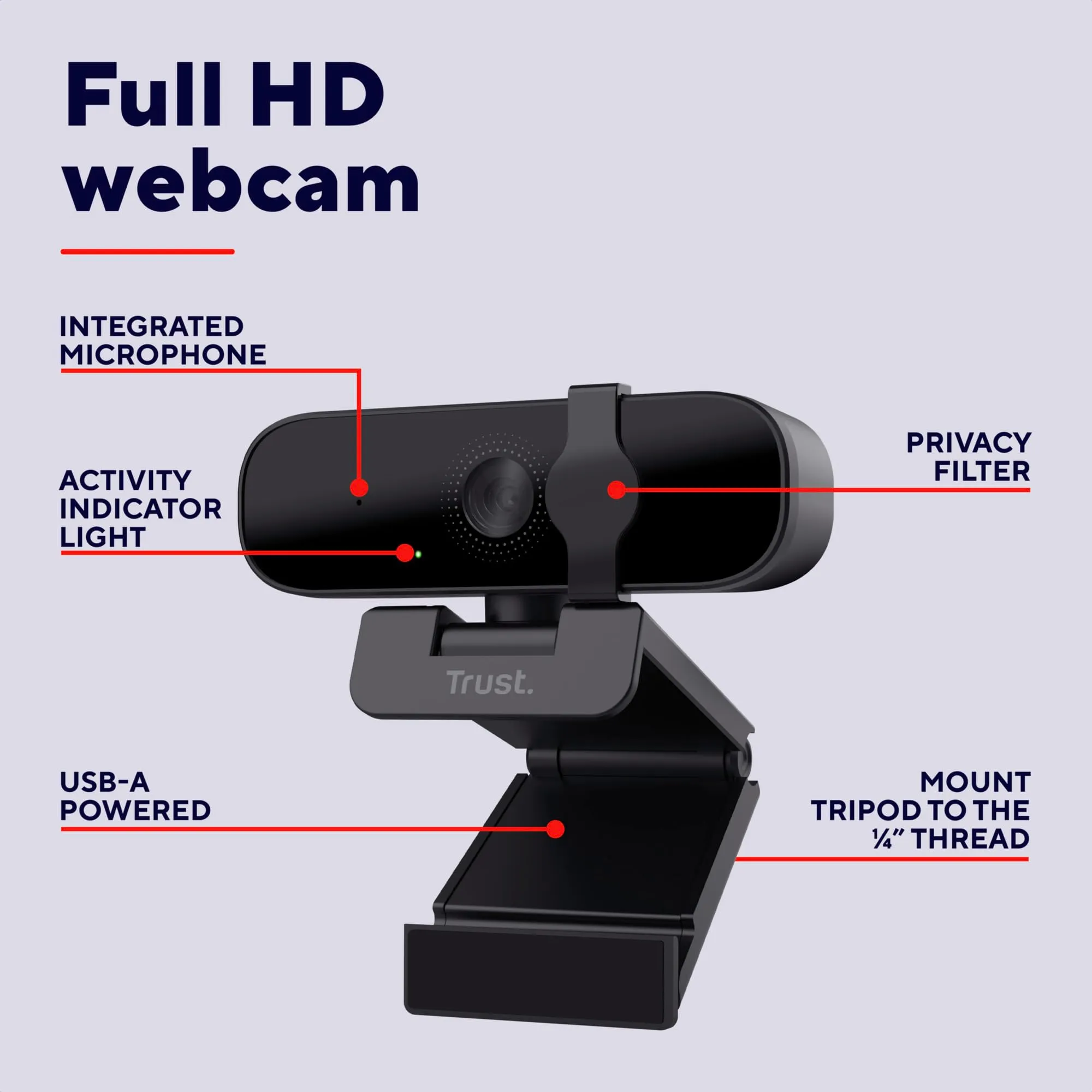 Trust Tanor Full HD 1080p Webcam with Microphone, Privacy Filter, 30 FPS for PC, Laptop, Mac, Windows - immagine 2
