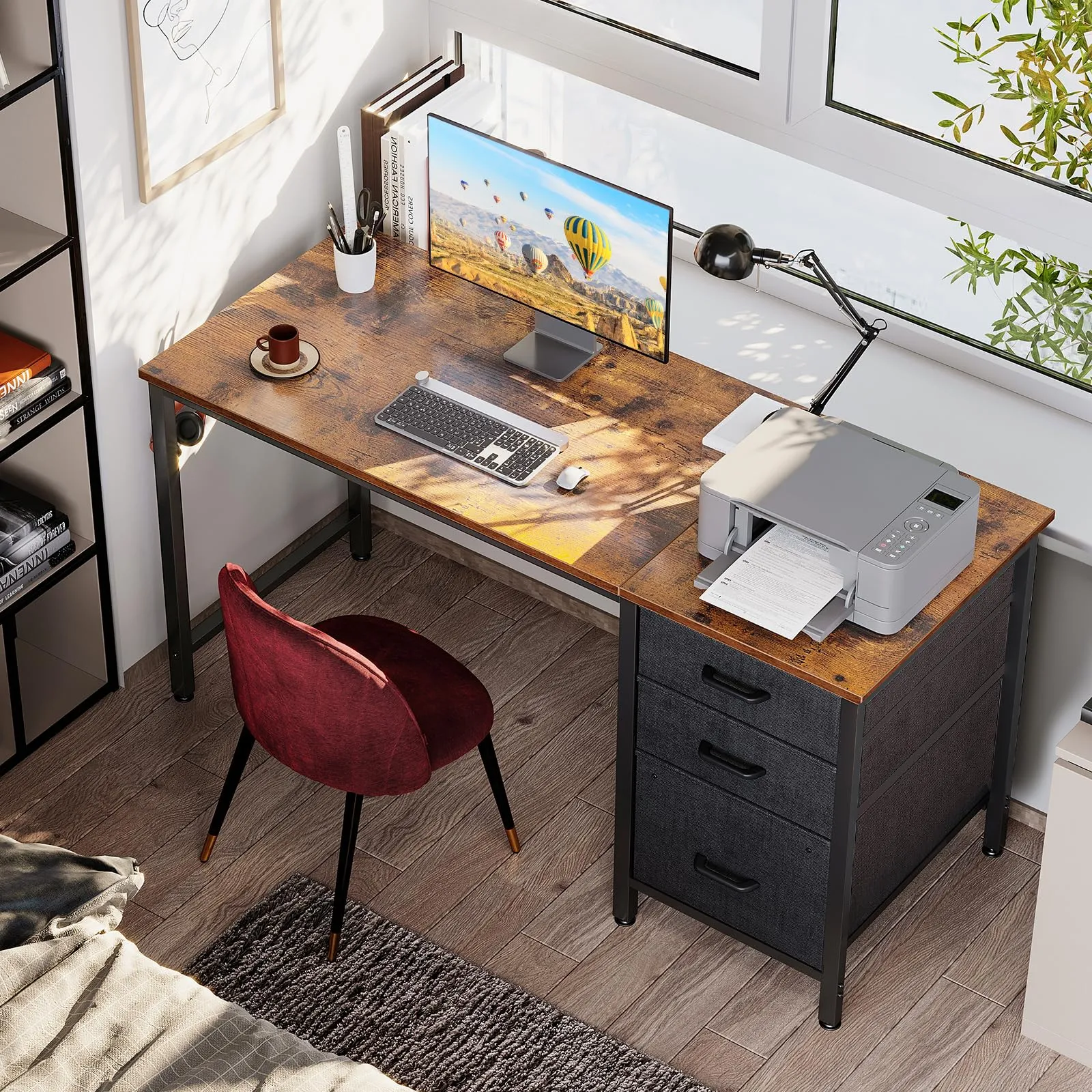 Coleshome Scrivania con 3 Cassetti Reversibile e Gancio Cuffie, 120x48cm - immagine 5