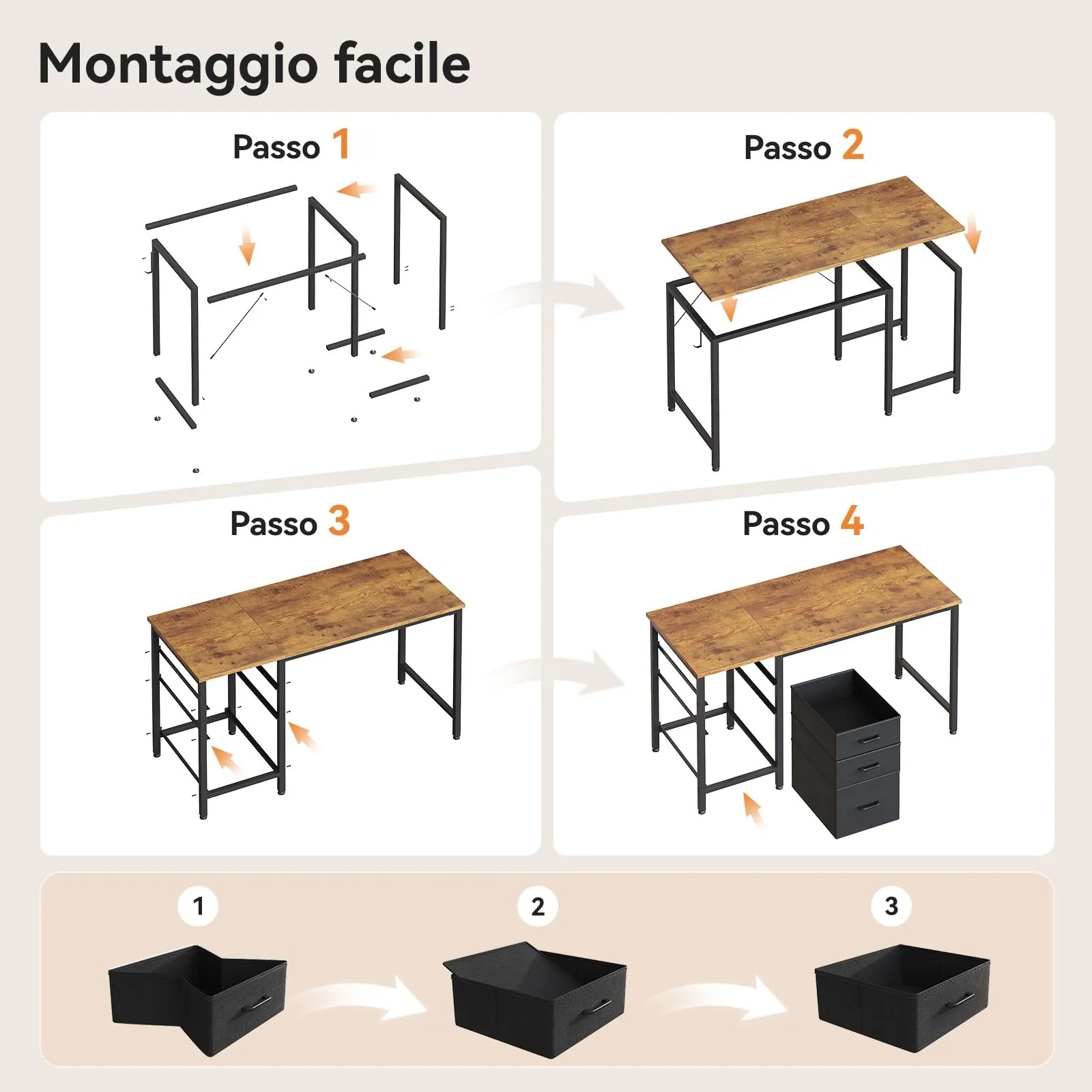 Coleshome Scrivania con 3 Cassetti Reversibile e Gancio Cuffie, 120x48cm - immagine 7