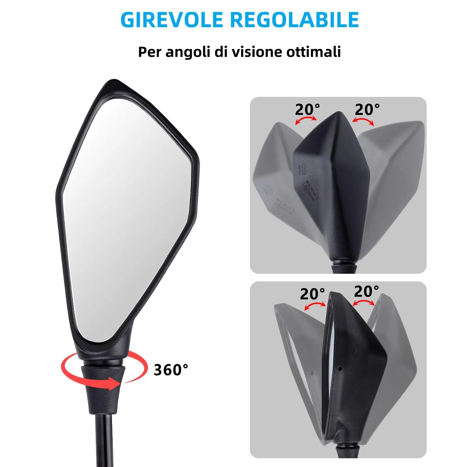 Cretassion Specchietti Moto E57 Omologati, Retrovisori Manubrio M10 Regolabili per ATV, Scooter, Cruiser, Moped, Quad, Roller (2 Pezzi) - immagine 3