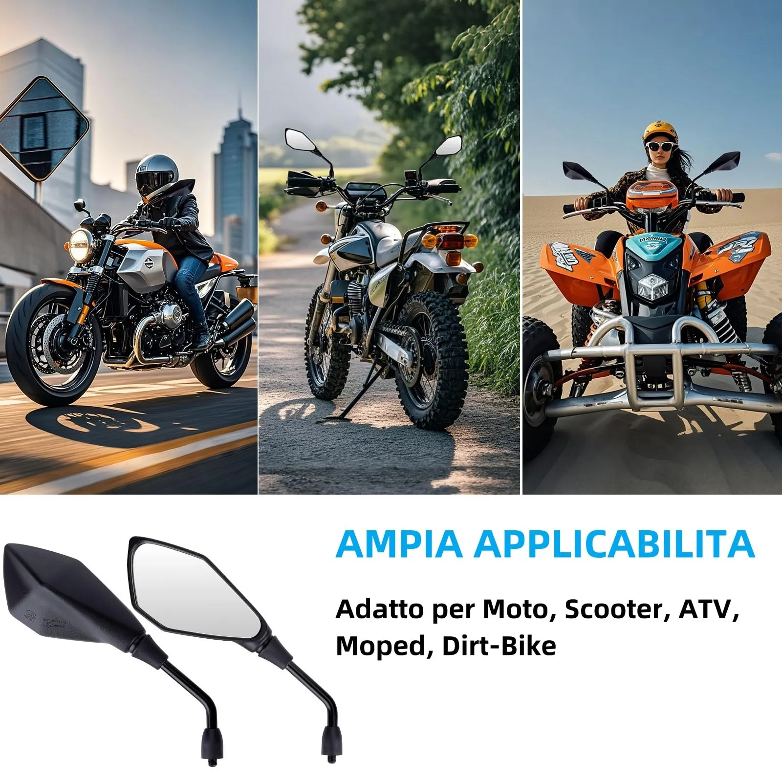 Cretassion Specchietti Moto E57 Omologati, Retrovisori Manubrio M10 Regolabili per ATV, Scooter, Cruiser, Moped, Quad, Roller (2 Pezzi) - immagine 4