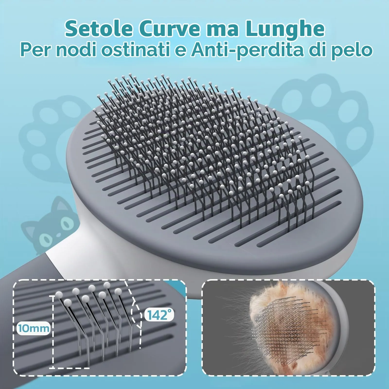 Zivacate Spazzola per Gatti e Cani, Massaggiatore per Pelo Corto e Lungo, Grigio Scuro - immagine 3