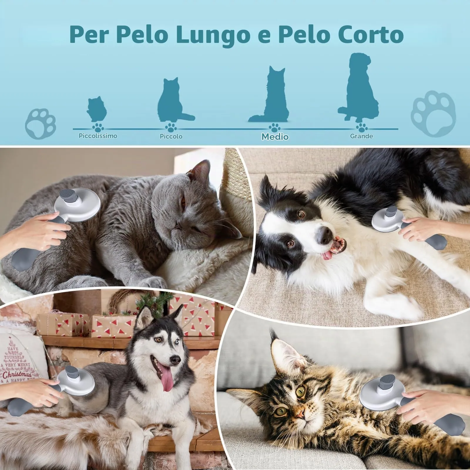 Zivacate Spazzola per Gatti e Cani, Massaggiatore per Pelo Corto e Lungo, Grigio Scuro - immagine 5