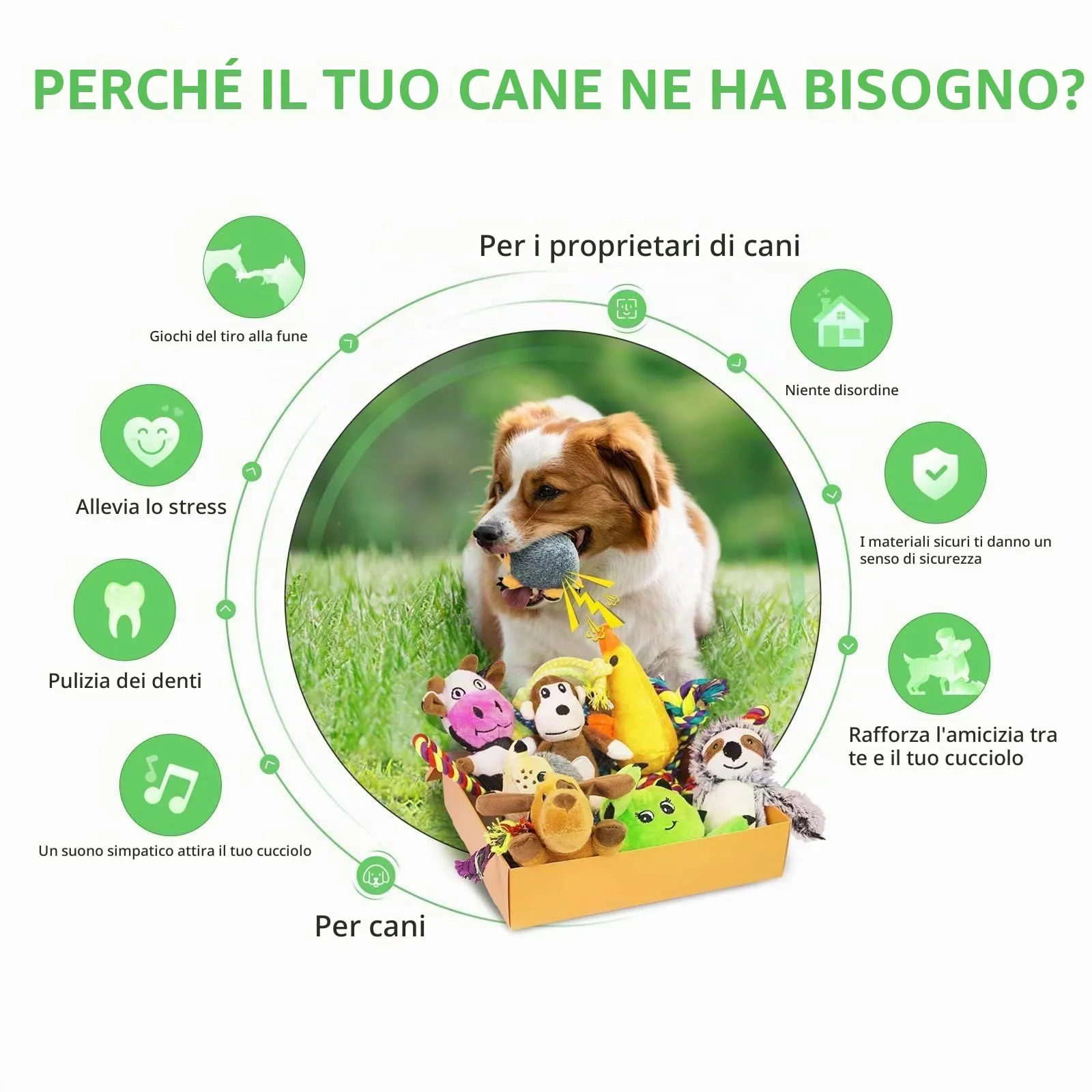 LEGEND SANDY Set di 12 Giocattoli per Cuccioli, Peluche Cigolanti e Corde in Cotone Naturale per Dentizione, per Cani di Piccola Taglia - immagine 2